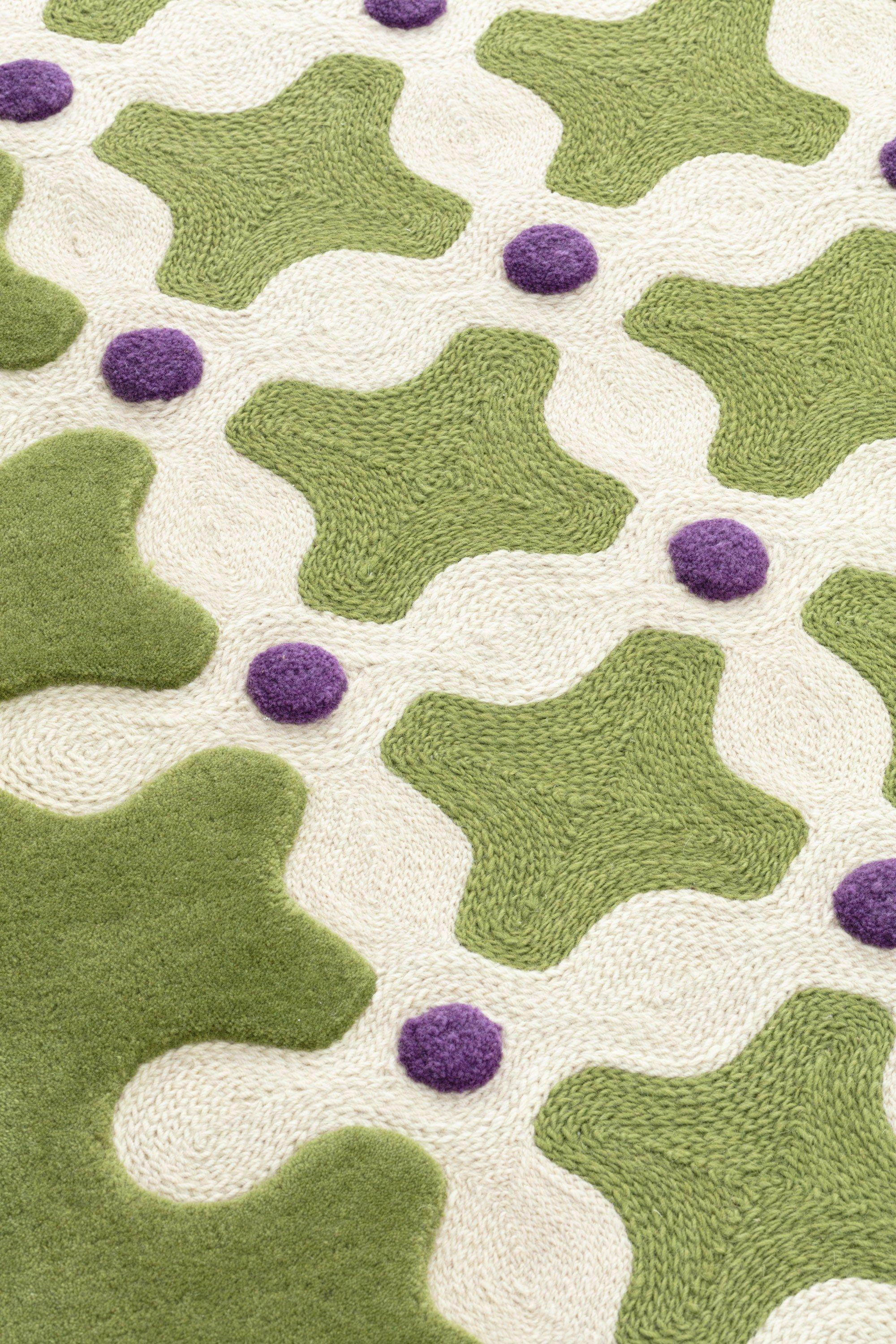 Indiano cc-tapis Tappeto CRISS CROSS RUNNER fatto a mano in verde di India Mahdavi in vendita