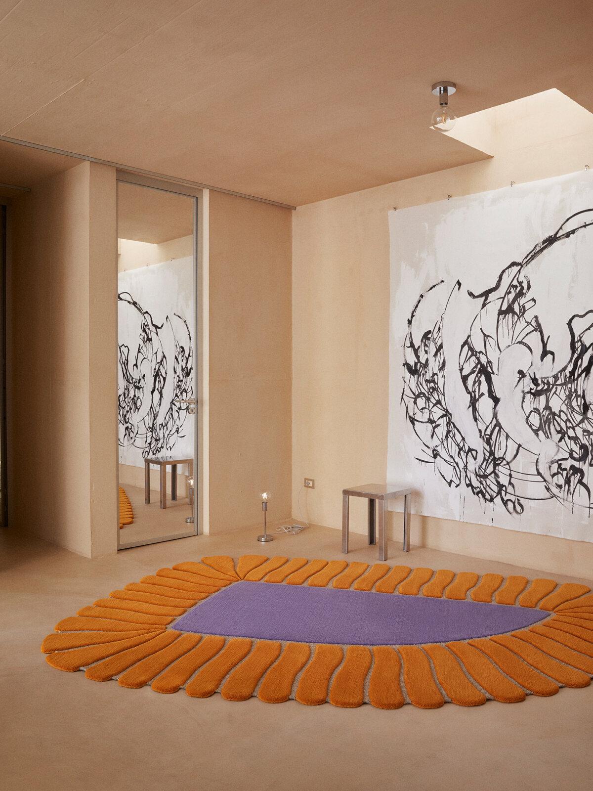 cc-tapis M'AMA NON M'AMA Tapis moyen fait main en orange par Patricia Urquiola en vente 4