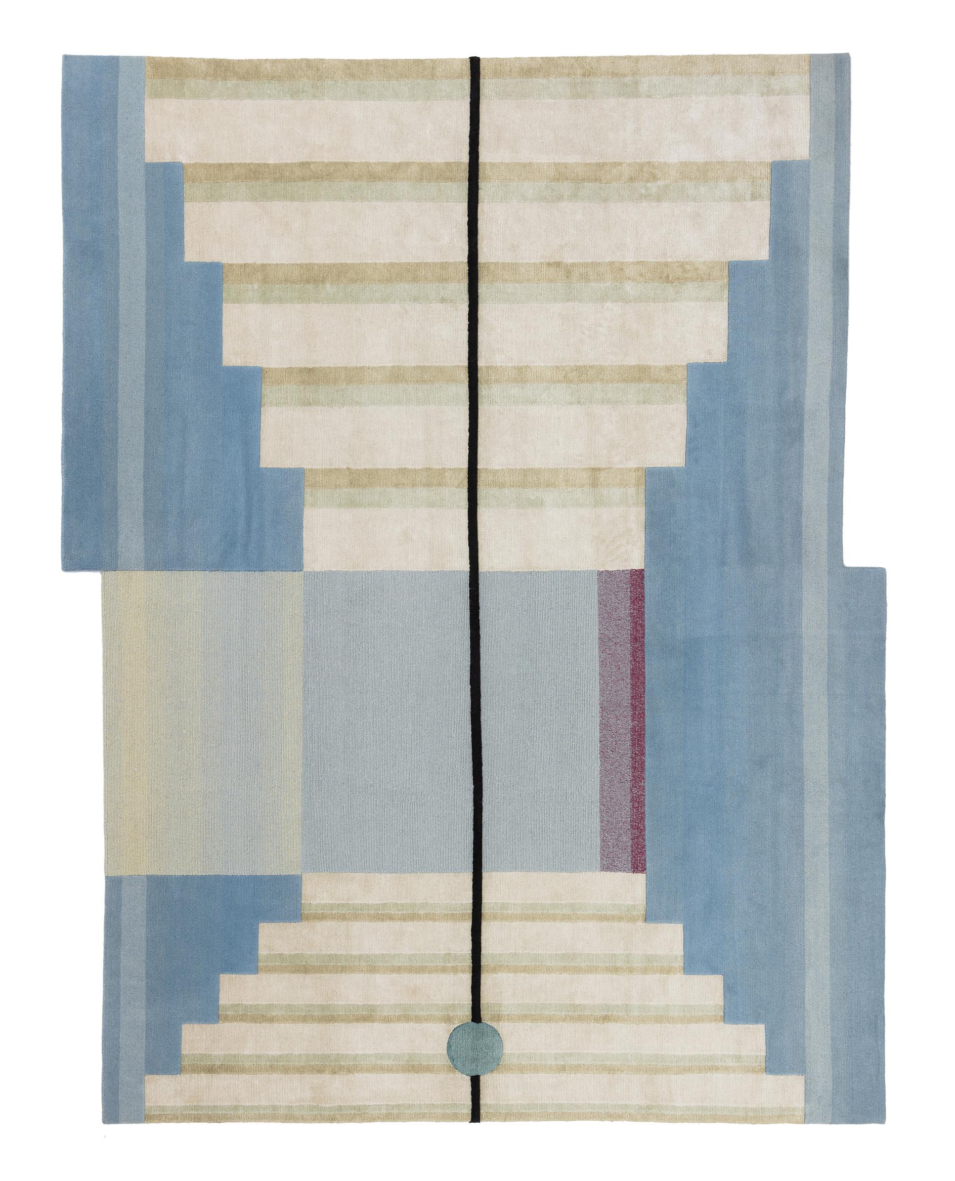 Mindscape by Mae Engelgeer The Mindscape rugs imagining a tranquil space, another universe,? an escapism, a spiritual discovery and staircase to a cosmic scenography. Measures: 7.5'x9.8'. The collection reveals a scene of an extraordinary