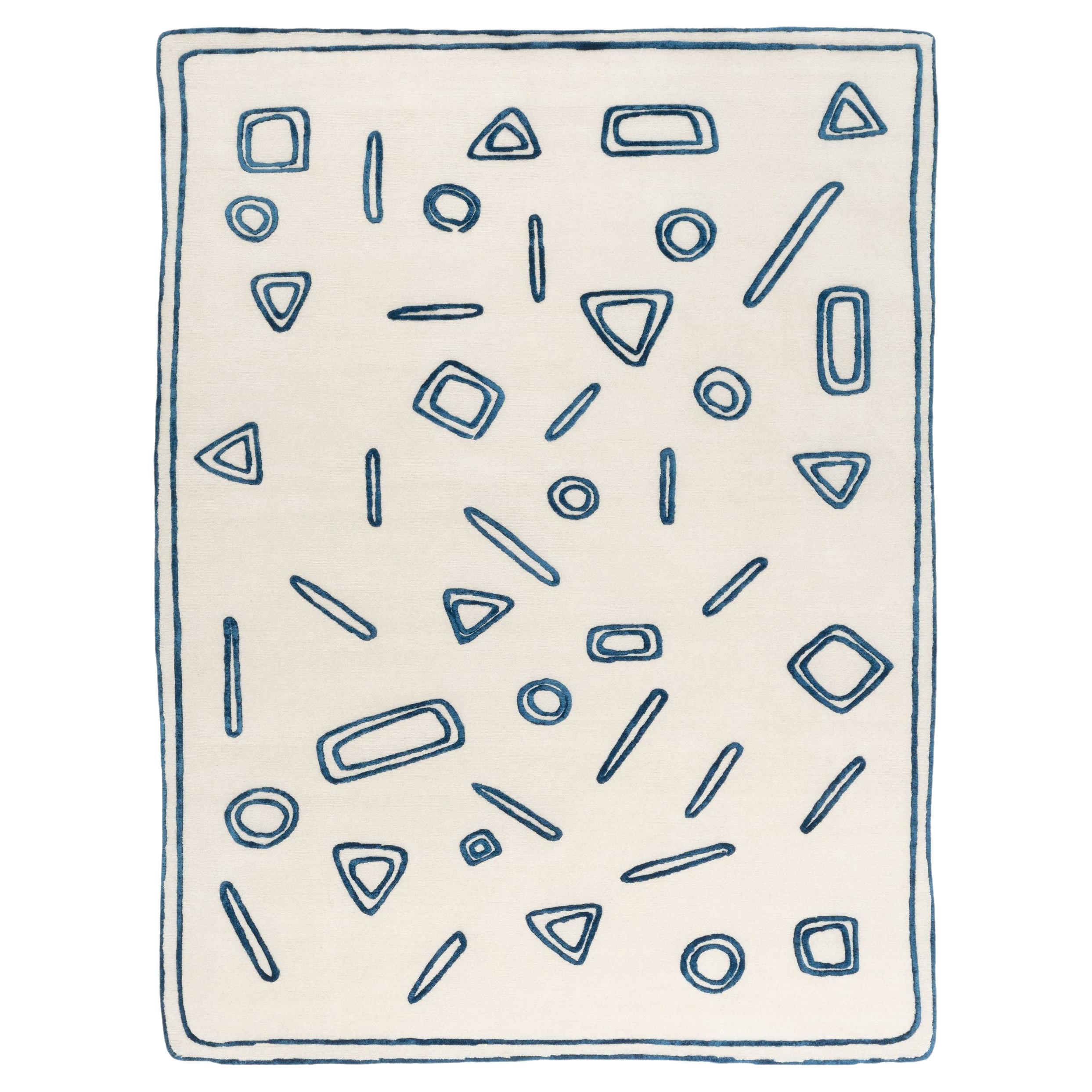 cc-tapis NAÏF GEOMETRIES tapis fait main en bleu par David/Nicolas