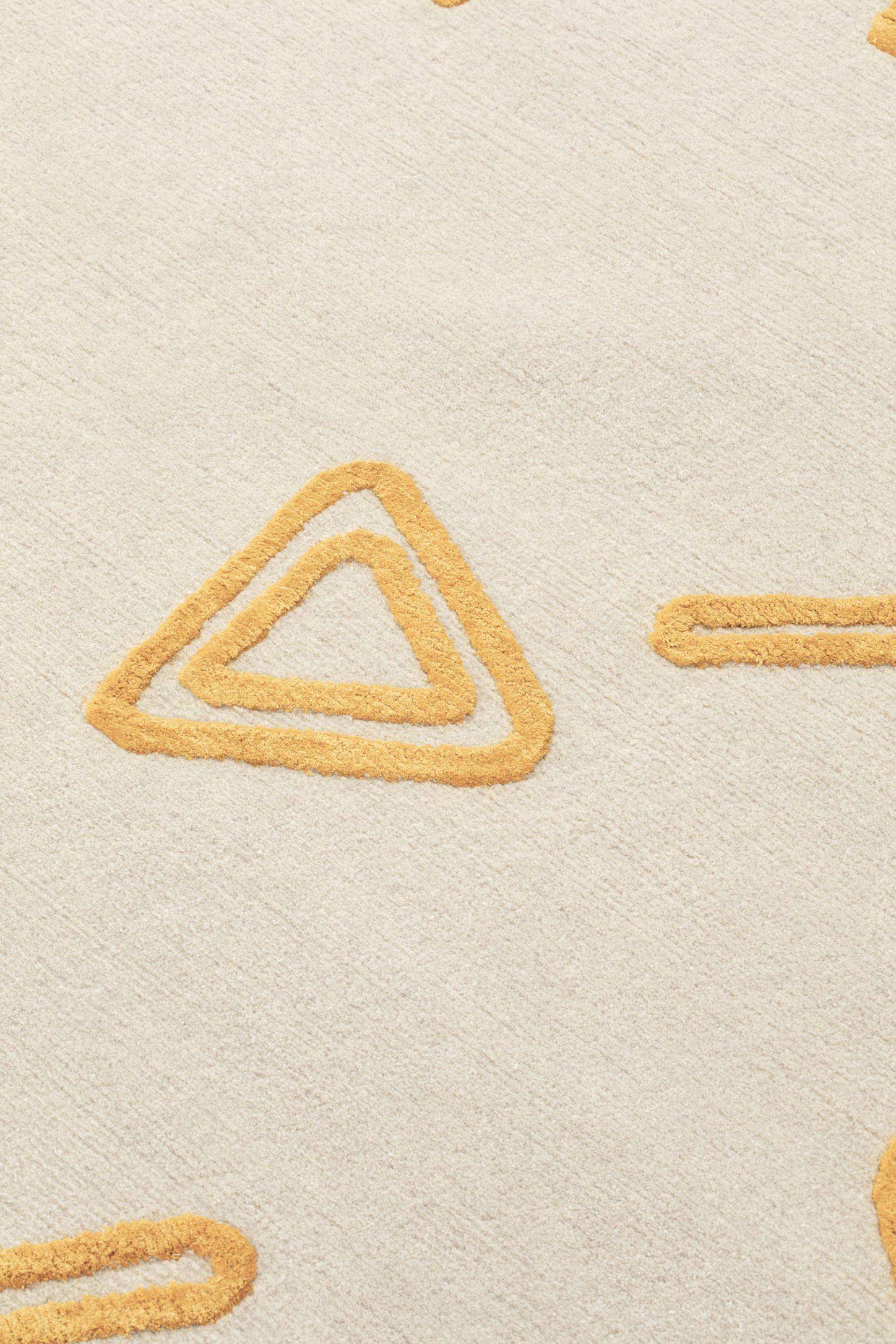 Népalais cc-tapis NAÏF GEOMETRIES tapis fait main en jaune par David/Nicolas en vente