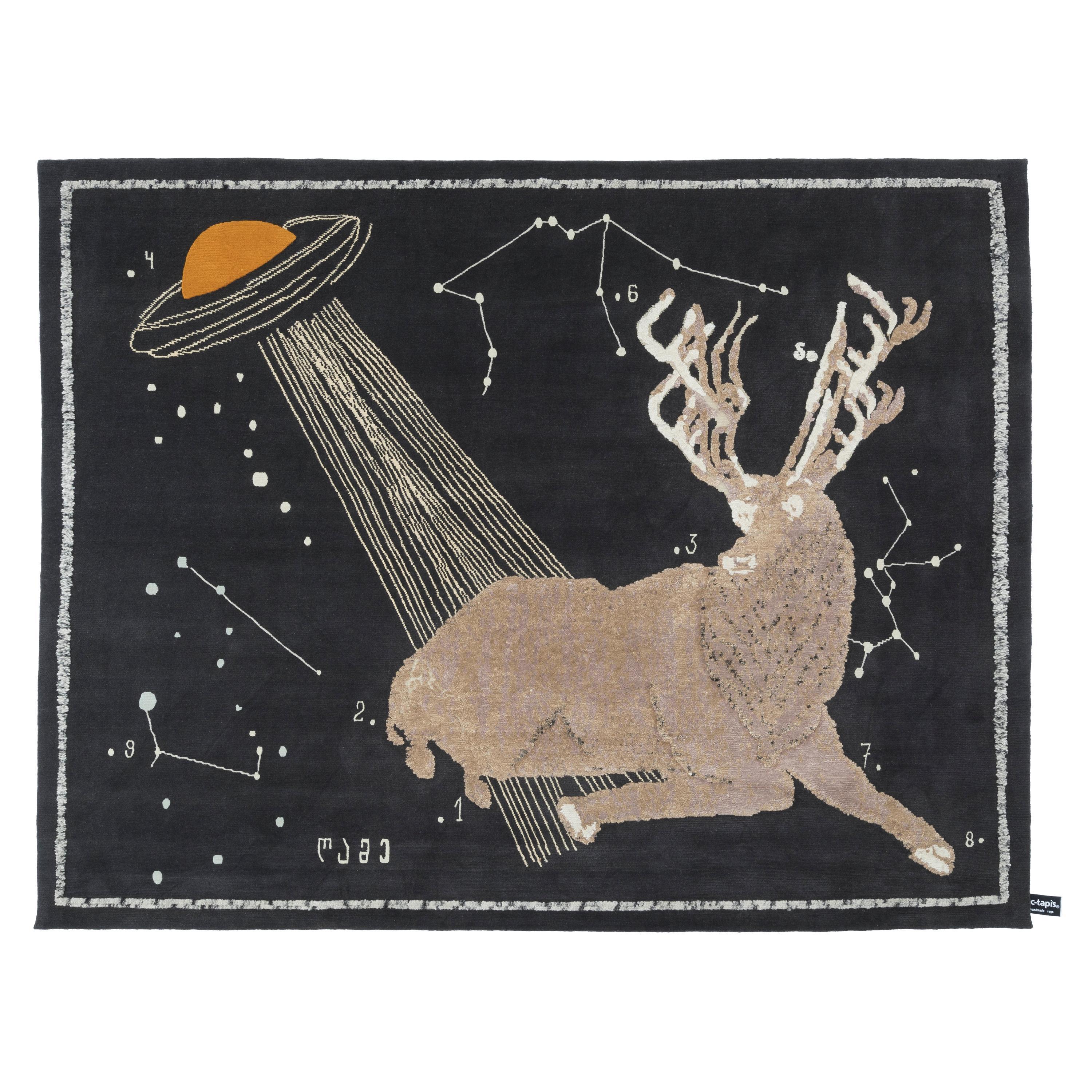 cc-tapis Night of a Hunter Deer at Night Rug by Rooms Studio For Sale