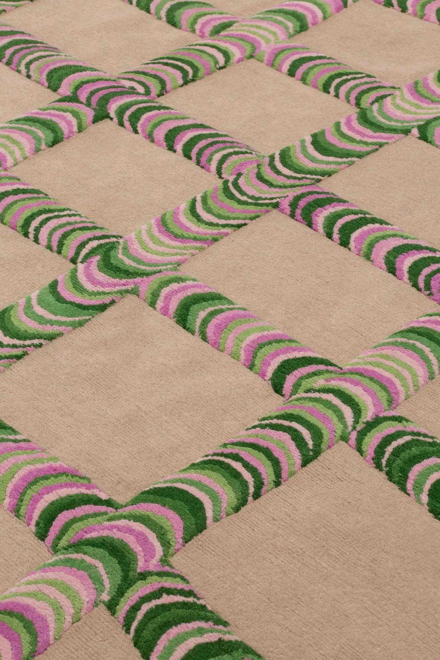 Pipeline Green
Proudly made by hand in Nepal
Designed by Patricia Urquiola
Pipeline, the translation of Patricia Urquiola’s digital artworks into a collection of hand-made rugs and wall-hangings where a series of connected tubes emerge from the