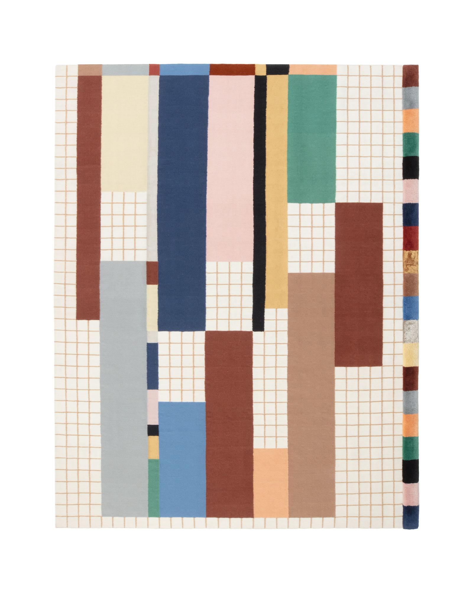 cc-tapis RAAG COLLECTION - RAAG RECTANGULAR GRID 1 handgefertigter Teppich von  Doshi Levien (21. Jahrhundert und zeitgenössisch) im Angebot