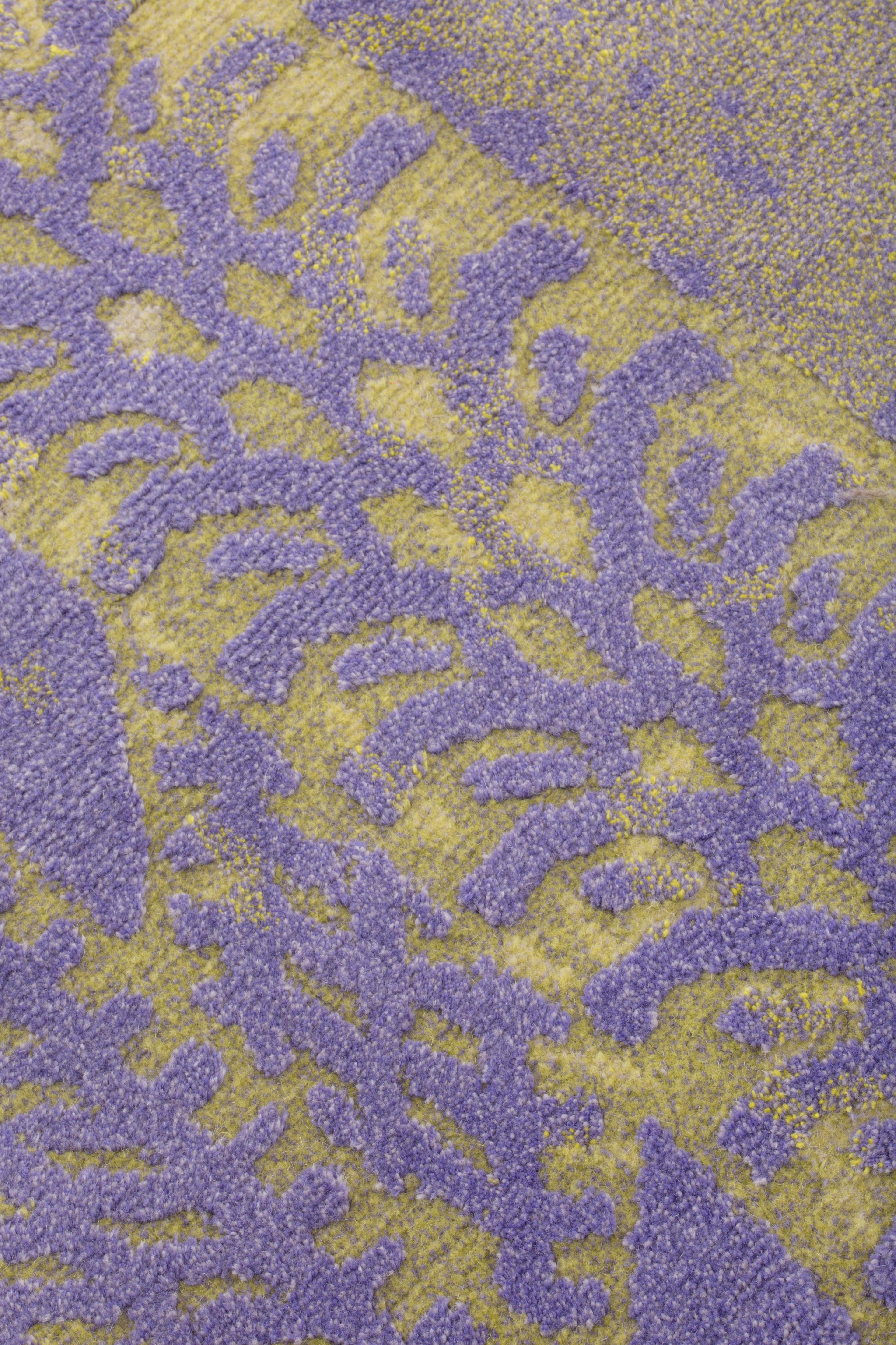 Nepalese cc-tapis Tcp Collection Car Park 3 Round in Glitch Lime Violet by Odd Matter For Sale