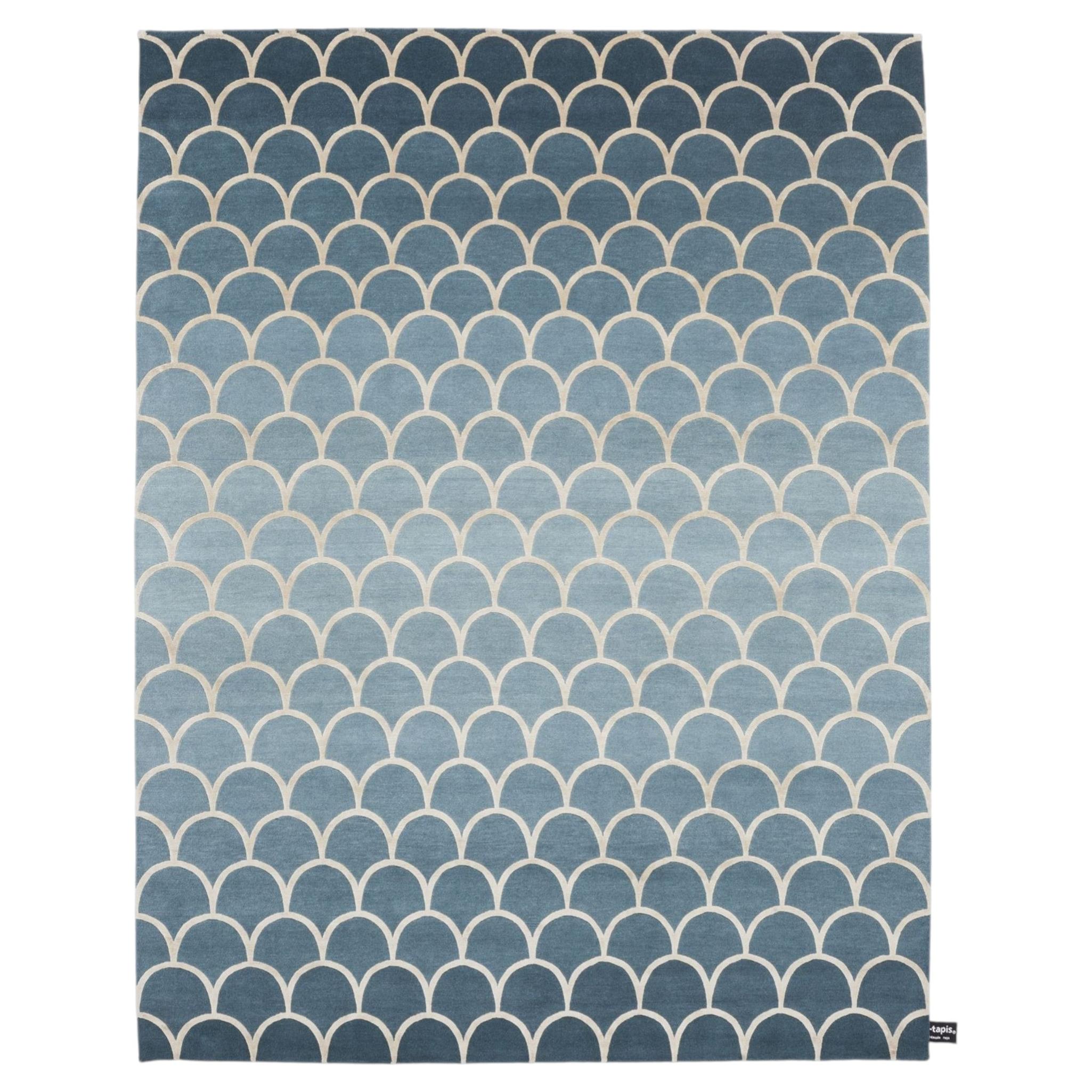 cc-tapis Teal Ecailles Degradé 2.0 Handmade Rug by cc-tapis Design Lab For Sale
