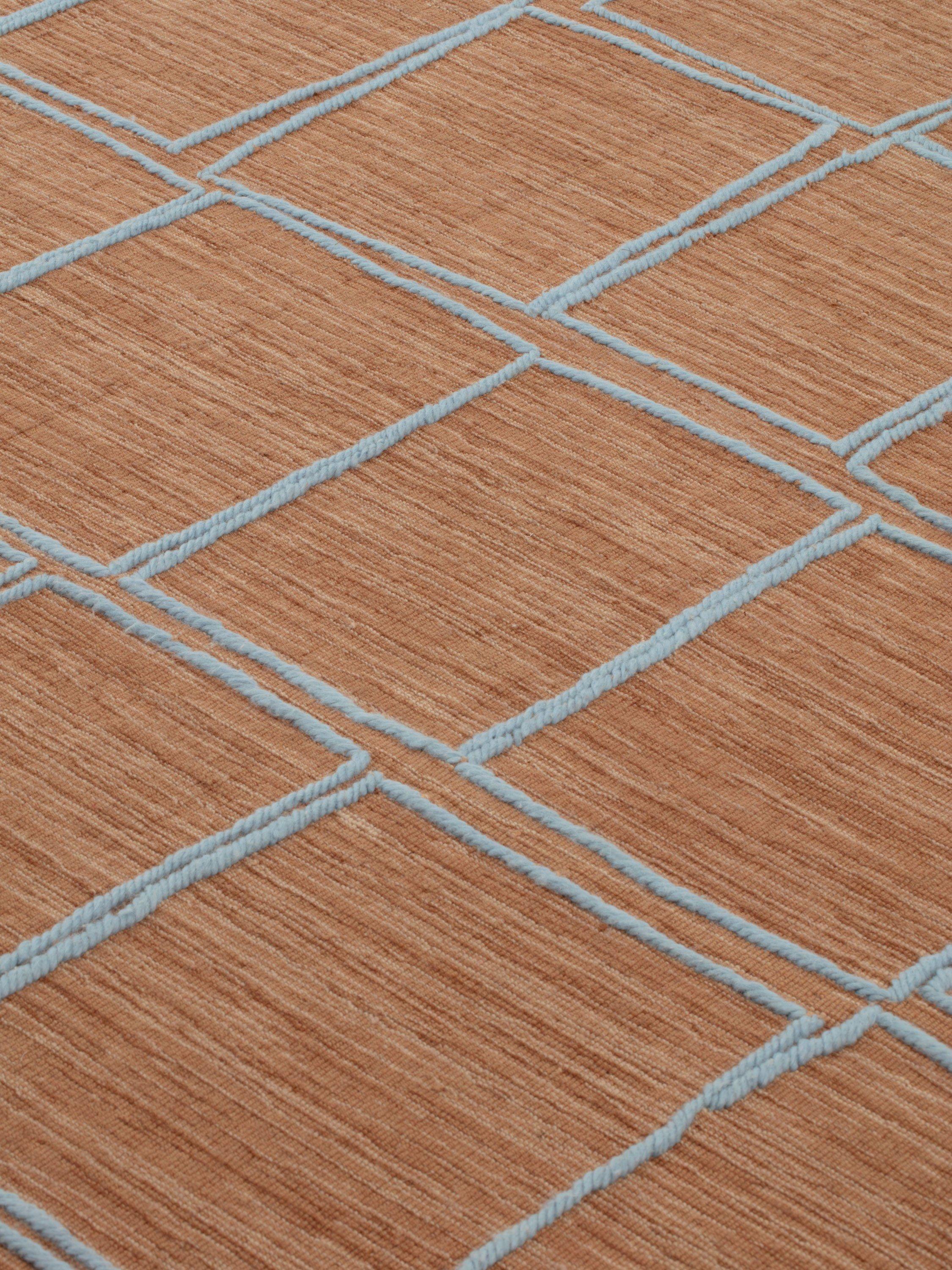 Nepalese cc-tapis Tappeto Tessera Offset Medium in marrone azzurro di Yabu Pushelberg in vendita