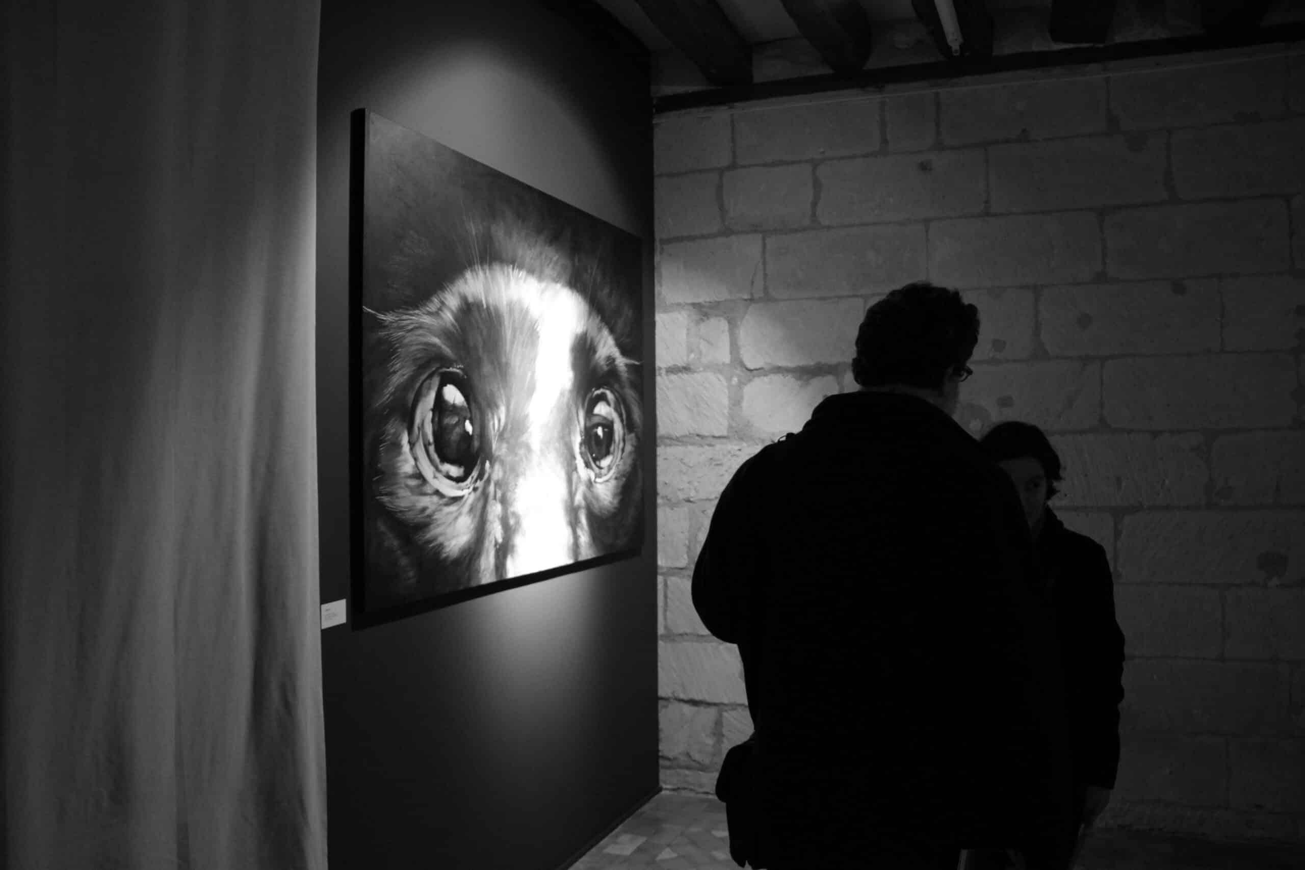 Atarax de Cécile Bisciglia - Grand dessin au stylo à bille sur toile, tons sombres en vente 2