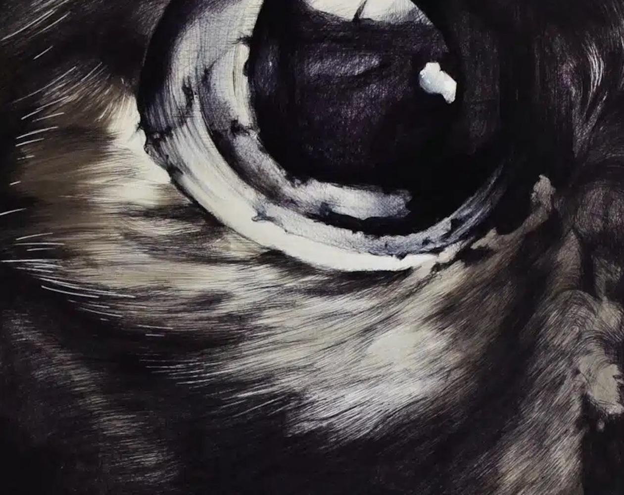 Atarax von Cécile Bisciglia - Große Kugelschreiberzeichnung auf Leinwand, dunkle Töne im Angebot 6