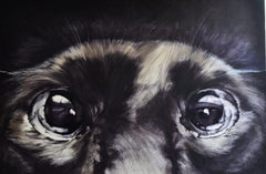 Atarax de Cécile Bisciglia - Gran dibujo a bolígrafo sobre lienzo, tonos oscuros