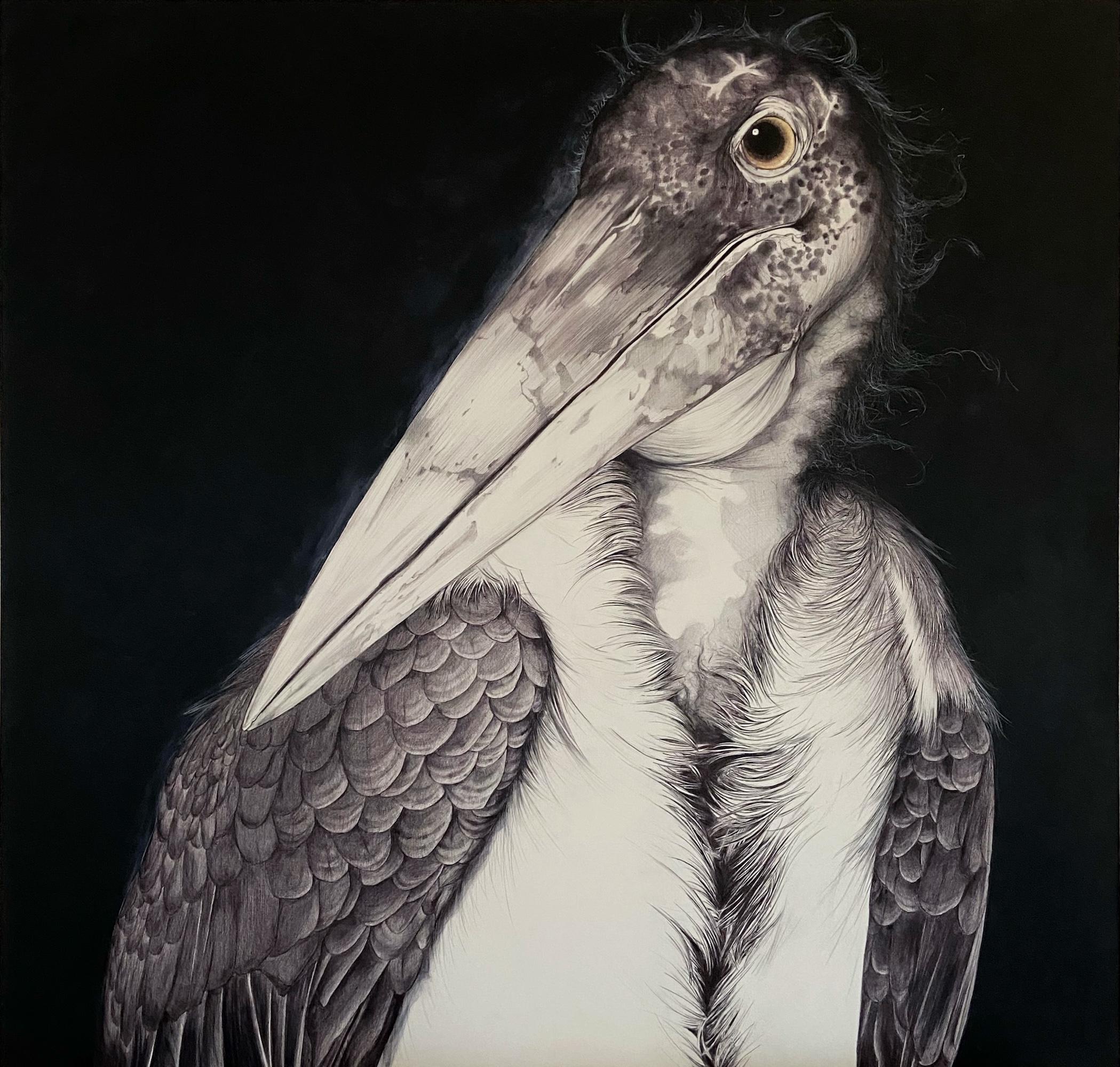 English Judge by Cécile Bisciglia - Large ballpoint pen drawing on canvas