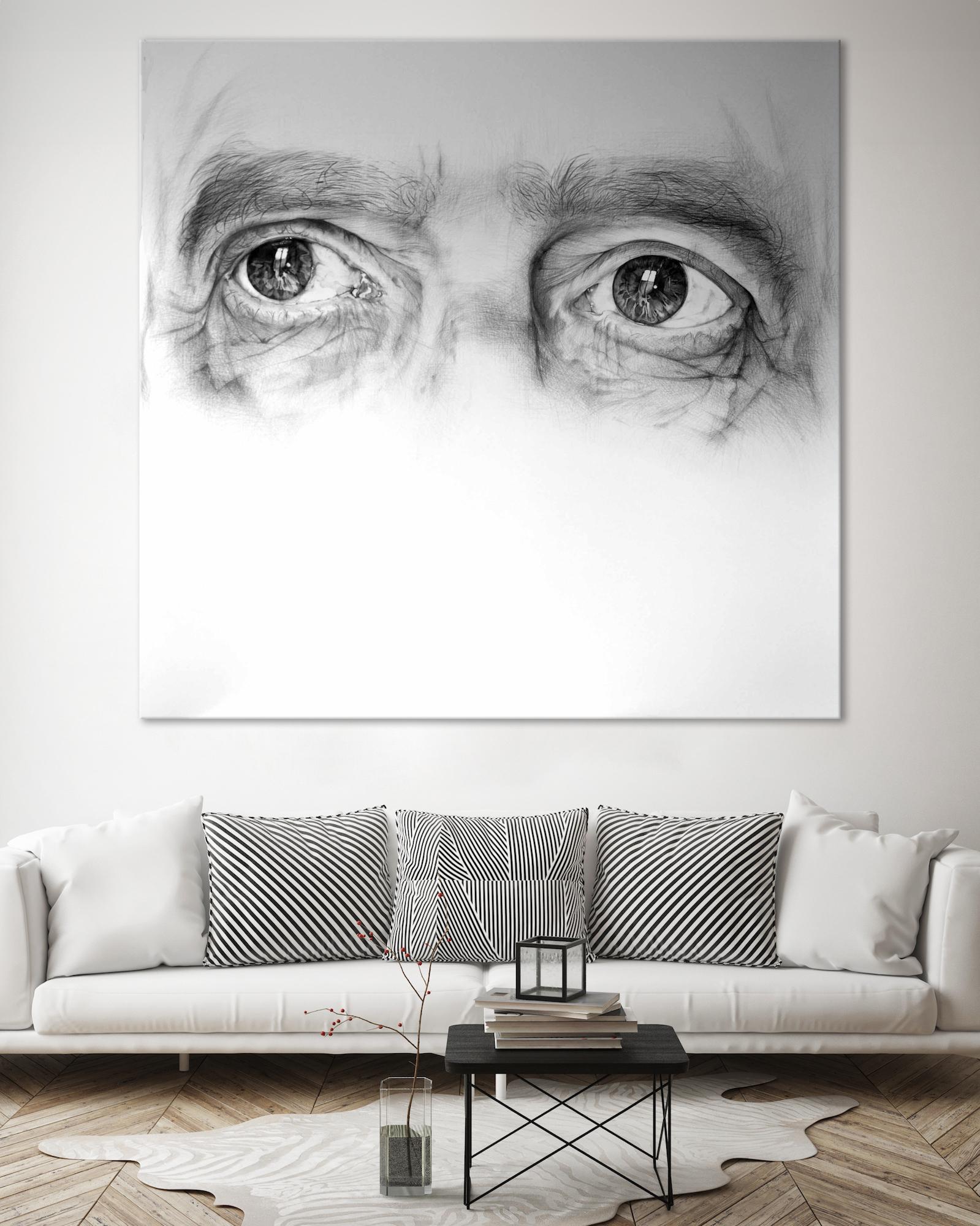 Luigi Pietro von Cécile Bisciglia - Kugelschreiberzeichnung auf Leinwand, Augen, grau im Angebot 1
