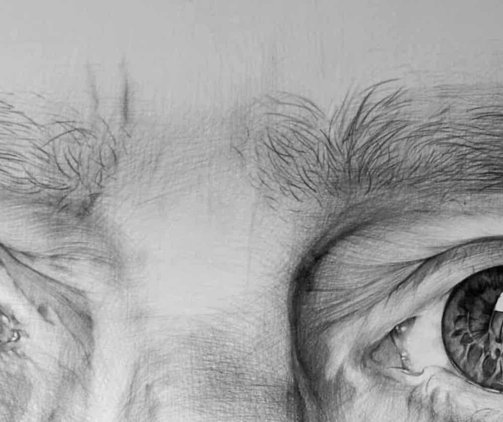 Luigi Pietro by Cécile Bisciglia - Ballpoint pen drawing on canvas, eyes, grey For Sale 4
