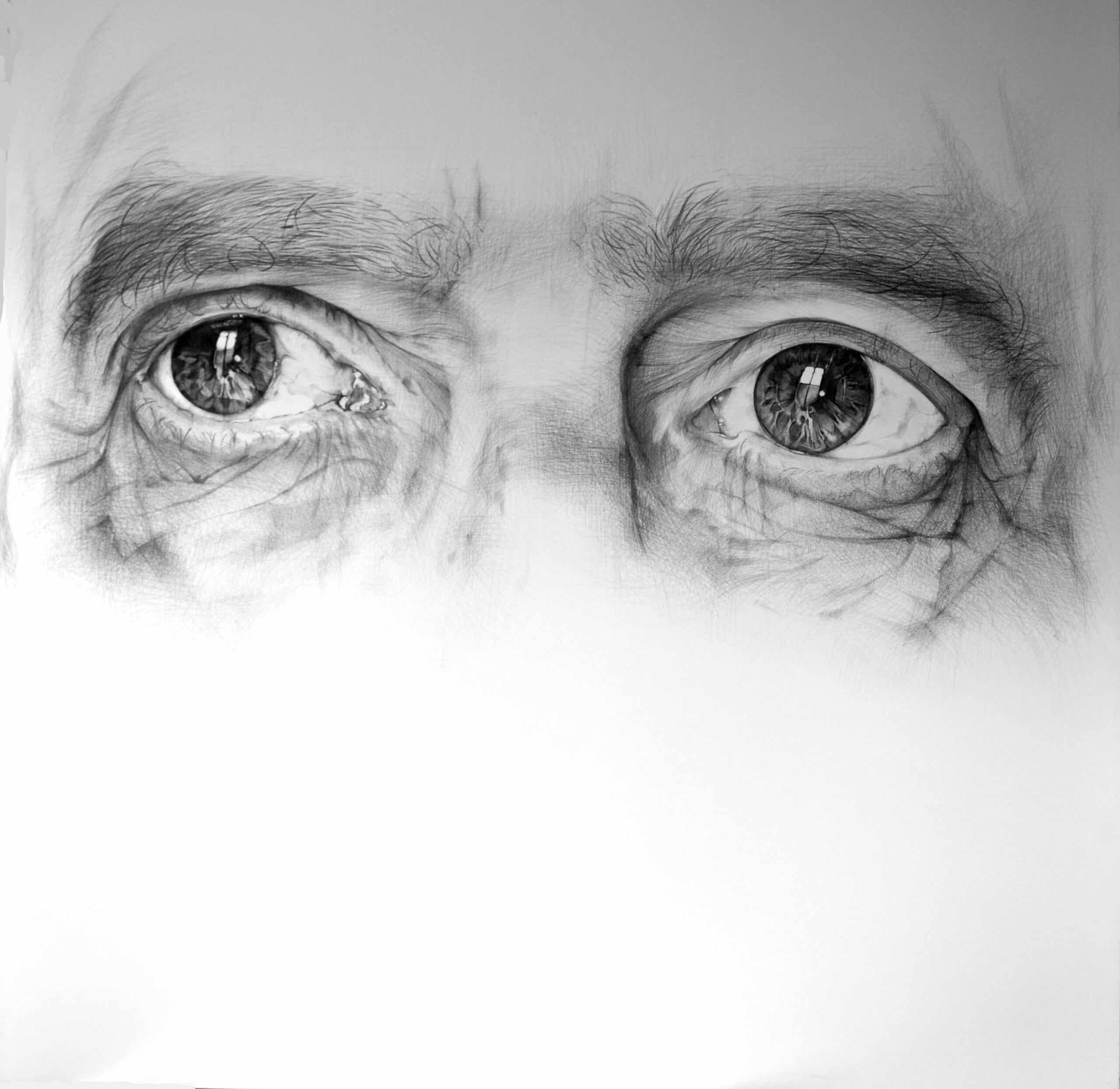 Luigi Pietro par Cécile Bisciglia - Dessin au stylo à bille sur toile, yeux, gris