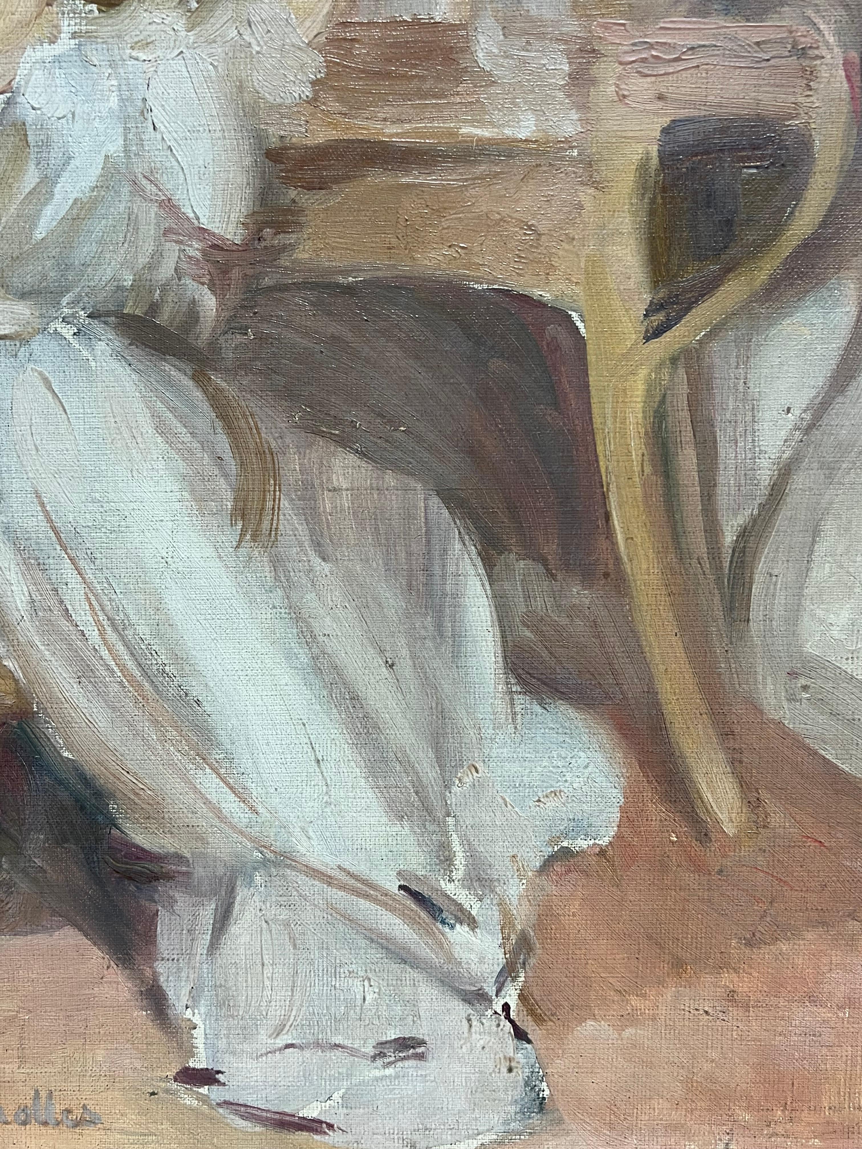 1930's French Impressionist Signed Oil Elegant Lady at Dressing Table Combing 2
