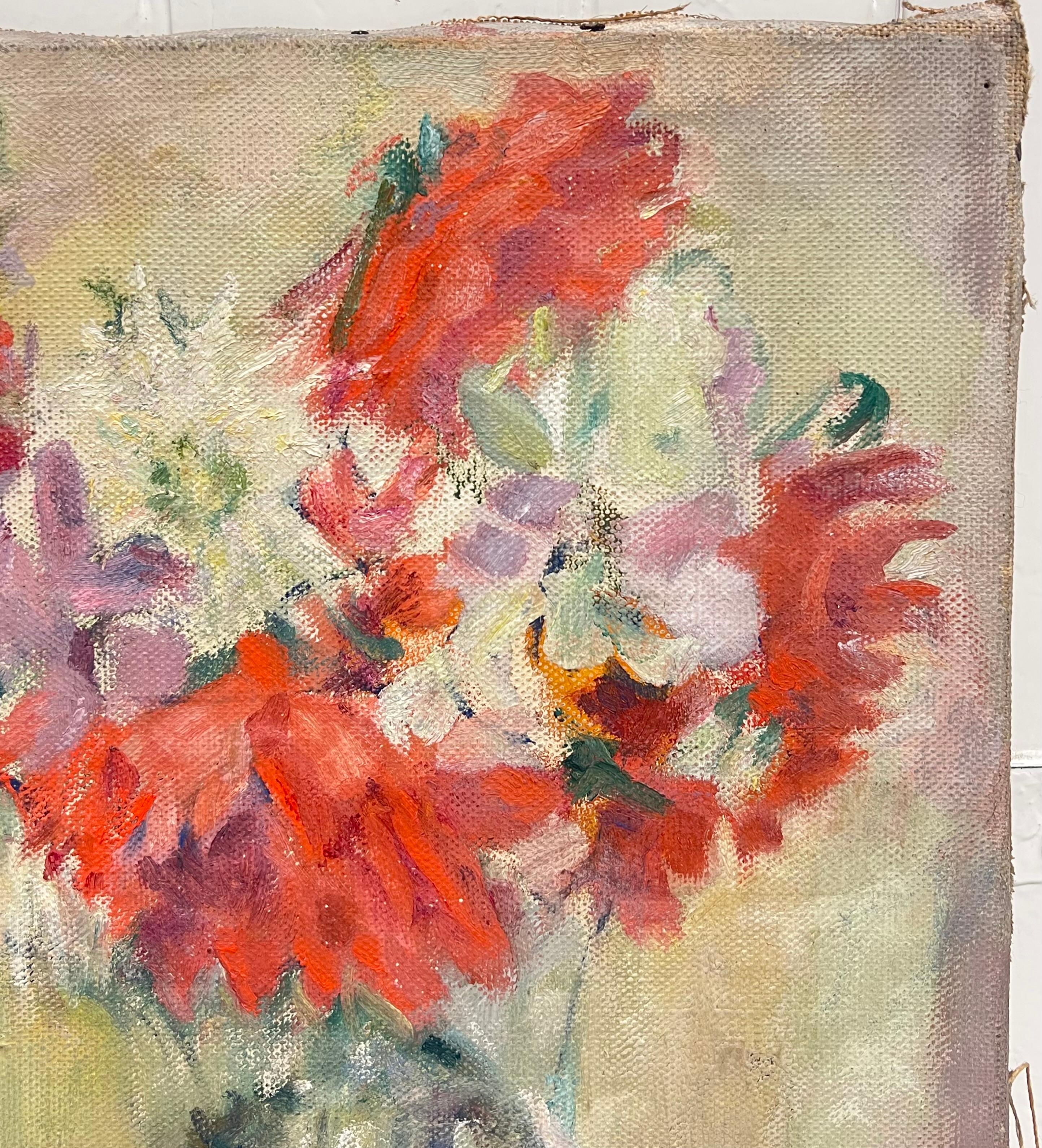 1930's Französisch Post-Impressionist Öl Schönes Stillleben Natürliche Blumen (Braun), Interior Painting, von Cécile HERTZ-EYROLLES (1875-1974)