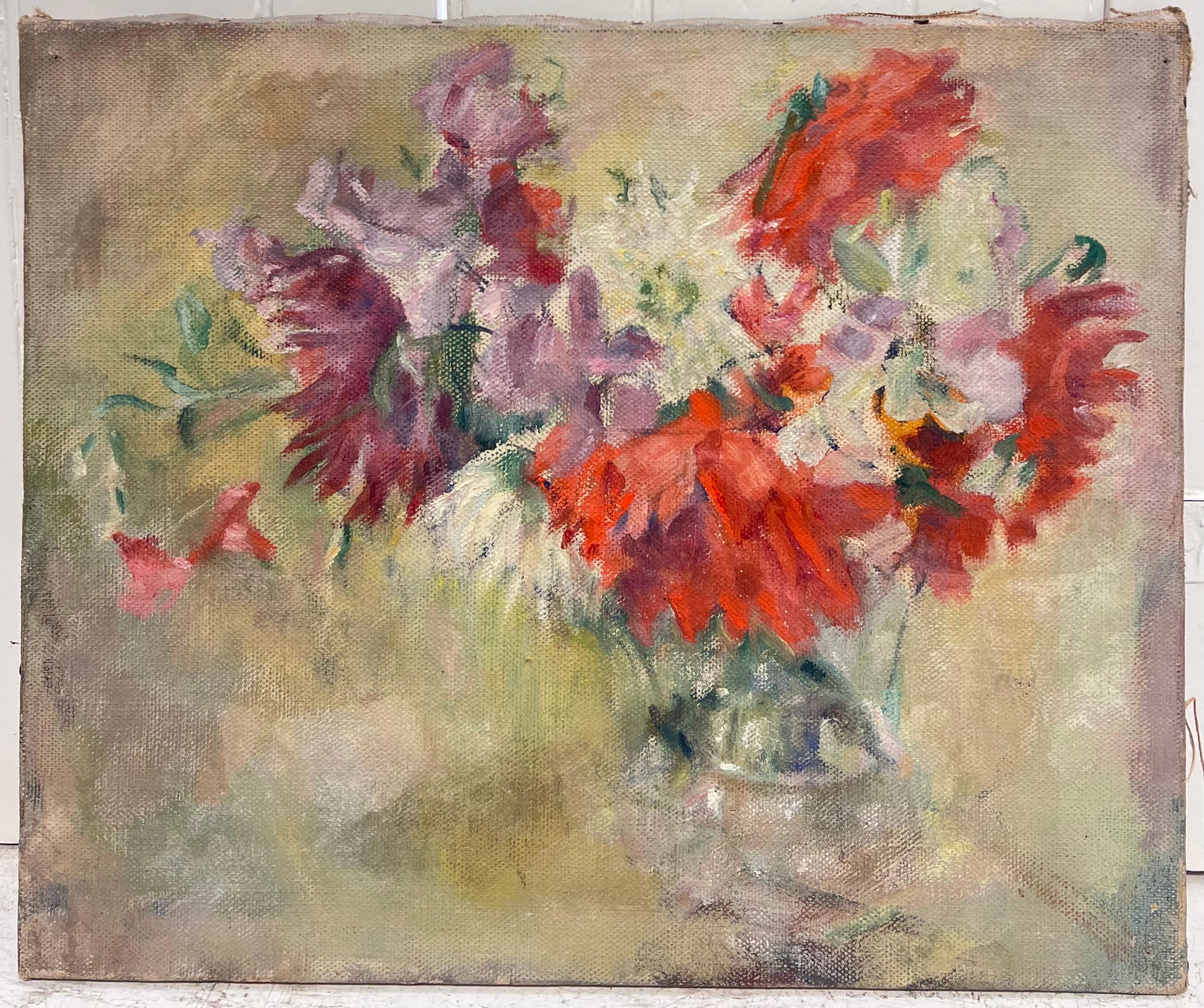 1930's Französisch Post-Impressionist Öl Schönes Stillleben Natürliche Blumen im Angebot 1
