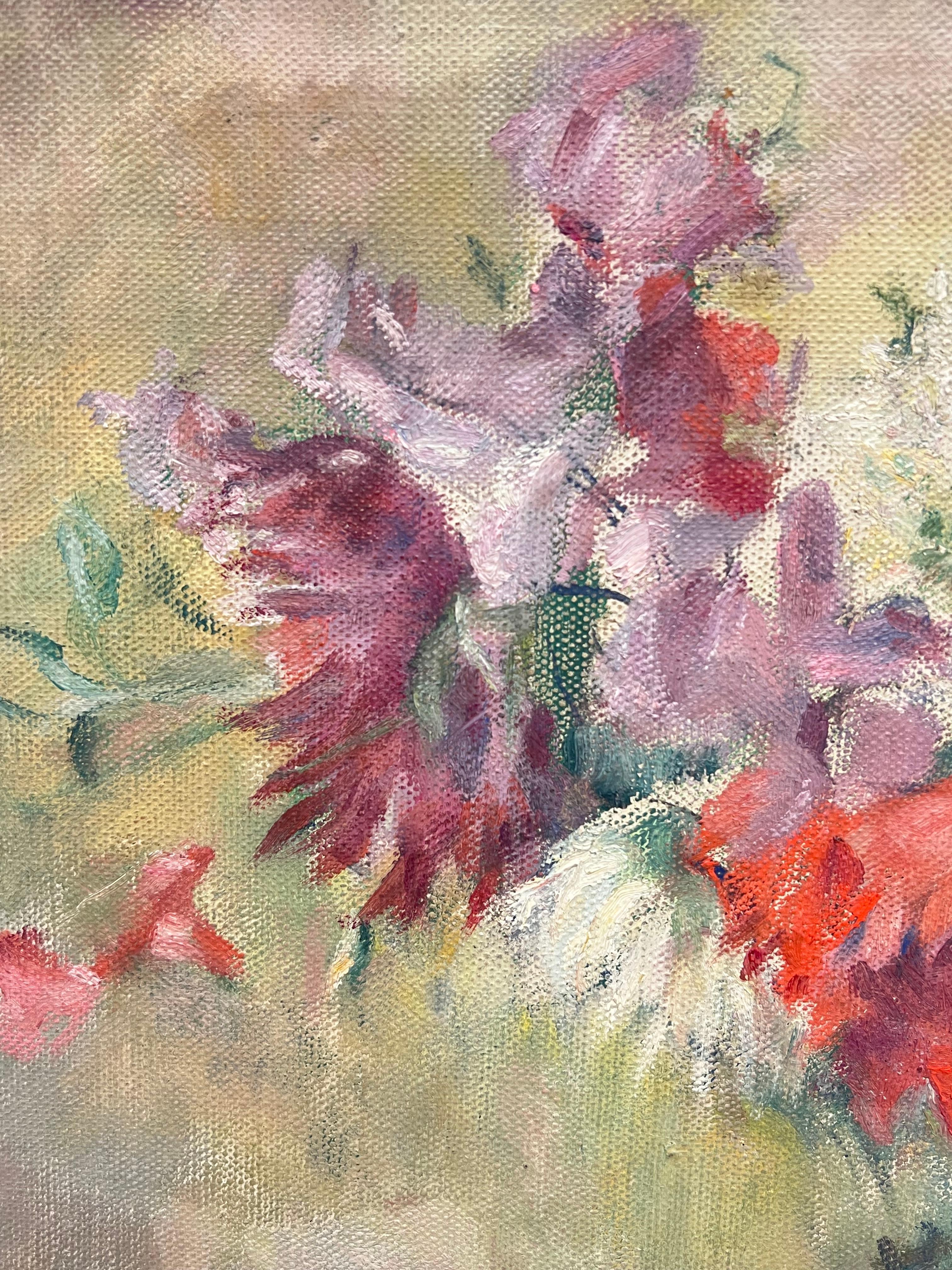 1930's Französisch Post-Impressionist Öl Schönes Stillleben Natürliche Blumen im Angebot 2