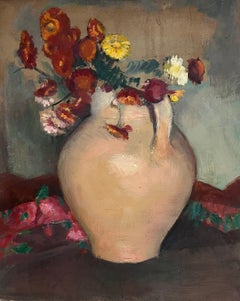 Französische postimpressionistische Öl-Stillleben-Blumen in Steinvase, Ölgemälde, 1930er Jahre