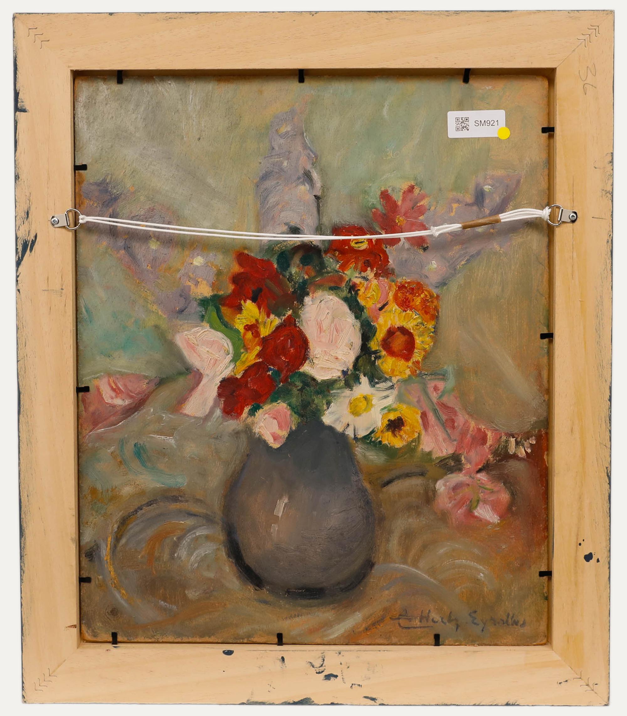 Cecile Hertz-Eyrolles (1875-1974) - Gerahmtes Ölgemälde, Stillleben des Kosmos (Grau), Still-Life Painting, von Cécile HERTZ-EYROLLES (1875-1974)