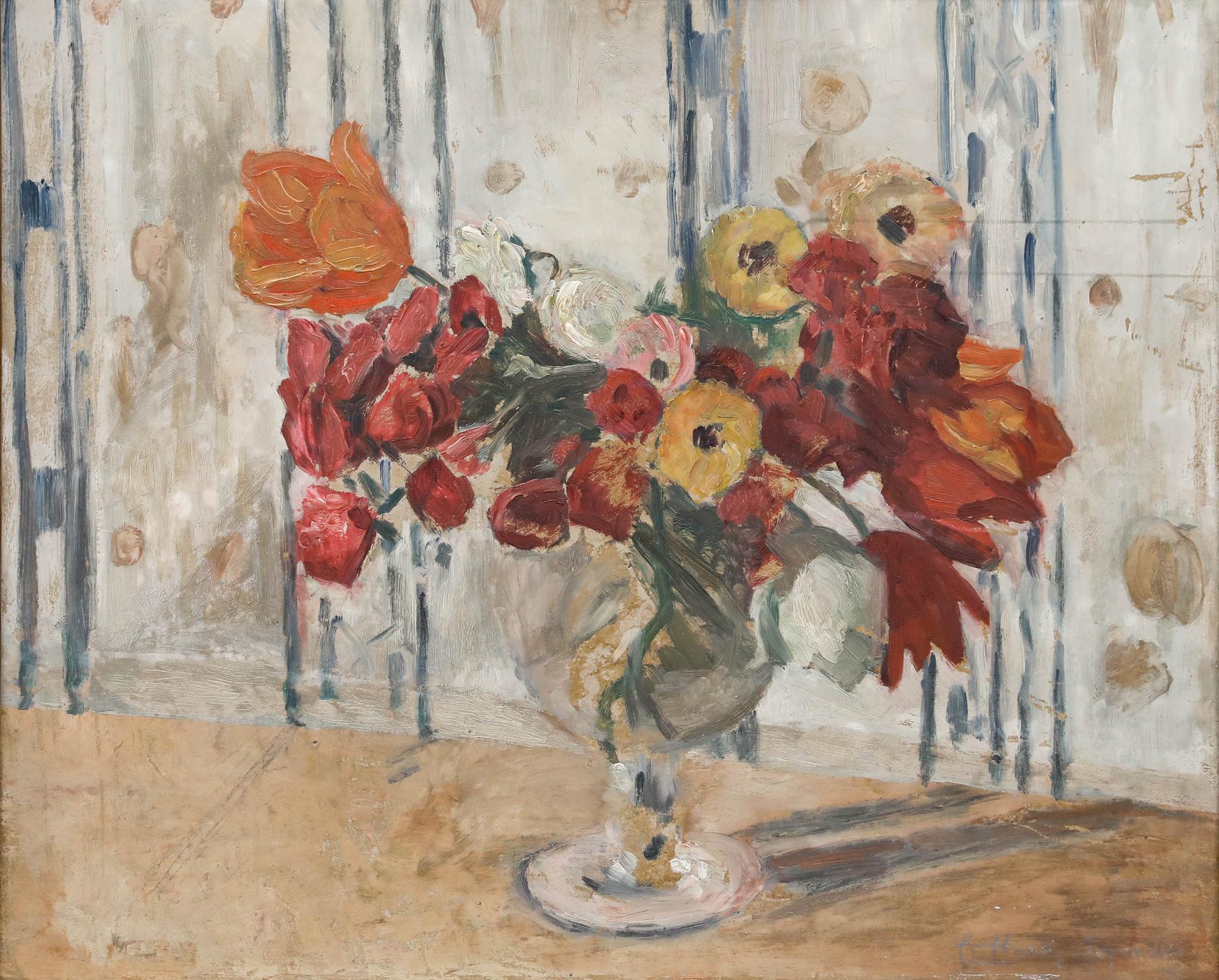 Cecile Hertz-Eyrolles (1875-1974) - Óleo enmarcado, Naturaleza muerta de tulipanes en un jarrón - Painting de Cécile HERTZ-EYROLLES (1875-1974)