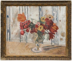 Cecile Hertz-Eyrolles (1875-1974) - Óleo enmarcado, Naturaleza muerta de tulipanes en un jarrón