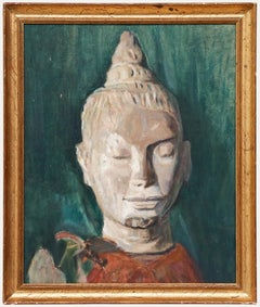 Cecile Hertz-Eyrolles (1875-1974) – gerahmtes Ölgemälde, Buddha aus Stein
