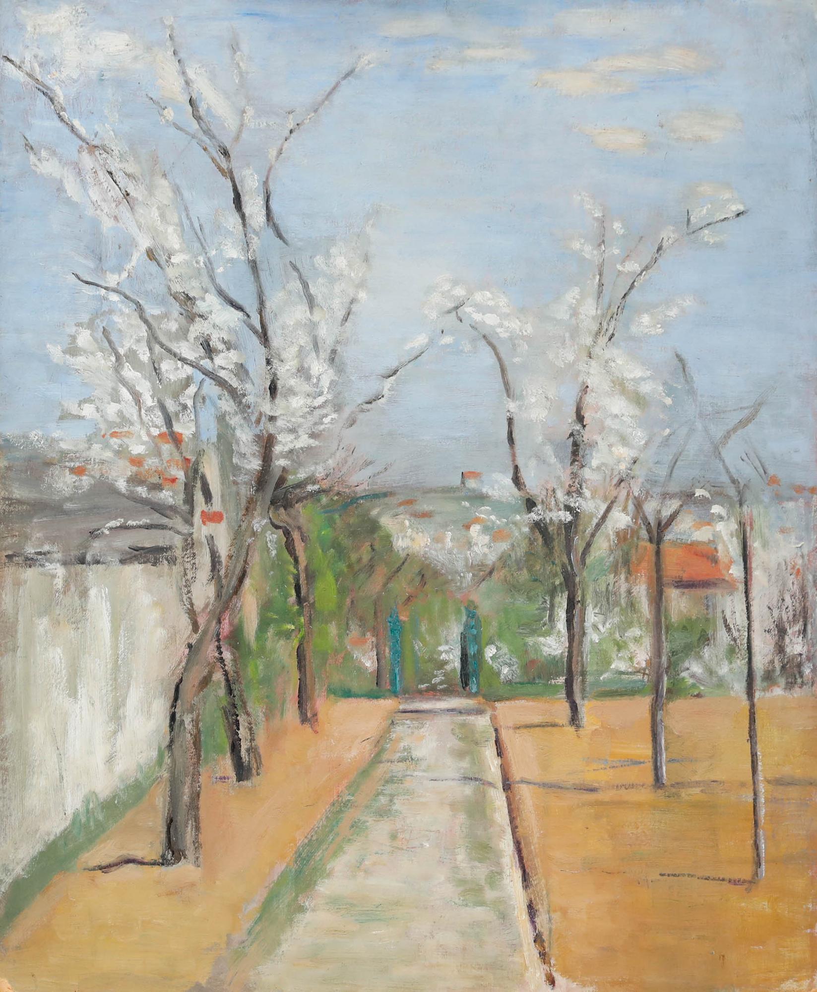 Cecil Hertz-Eyrolles (1875-1974) - Olio della metà del XX secolo, Fiore di primavera - Painting di Cécile HERTZ-EYROLLES (1875-1974)