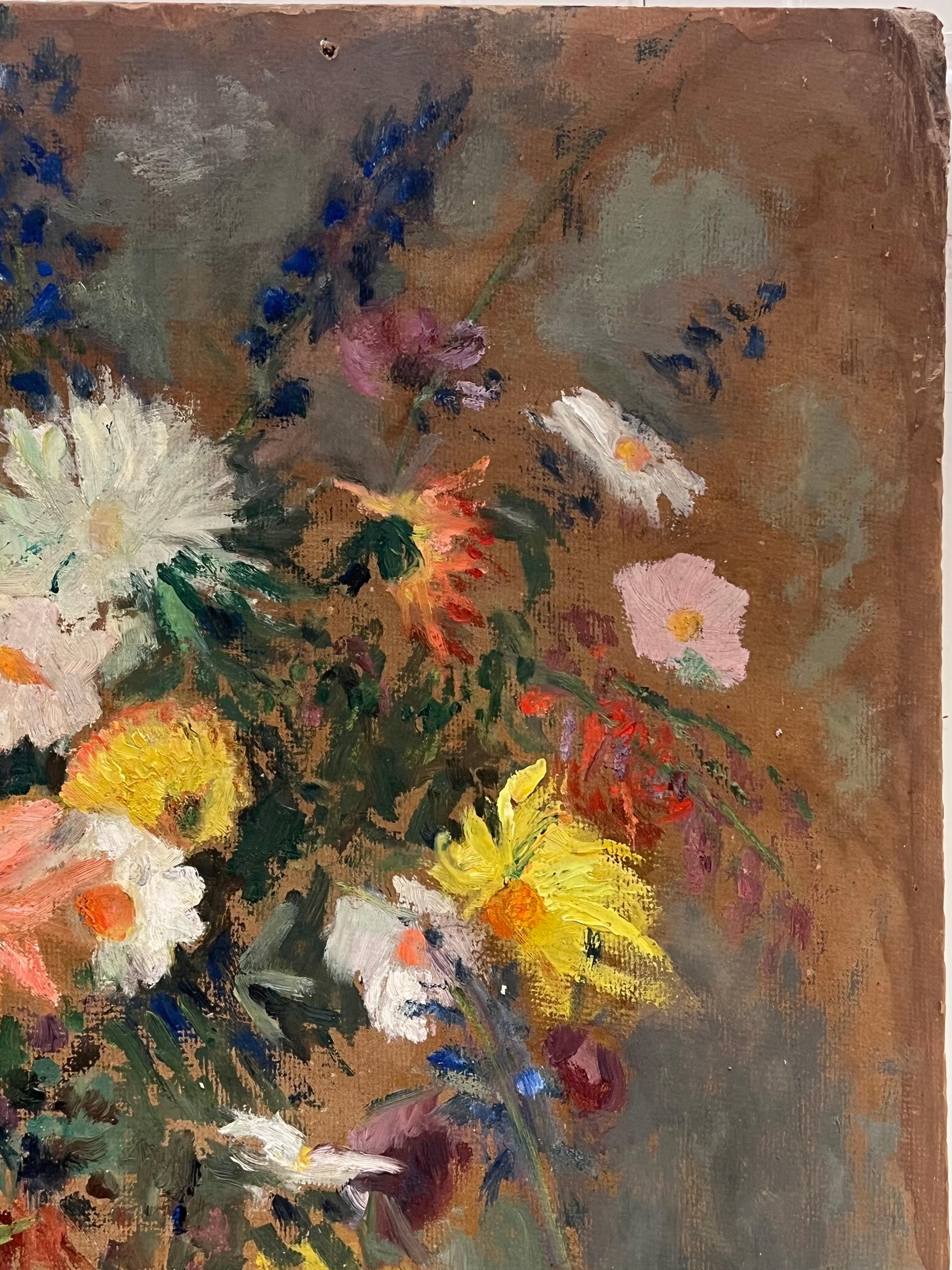 Huge 1930s French Post-Impressionist Oil Profusion of Flowers & Fruit Still Life For Sale 1