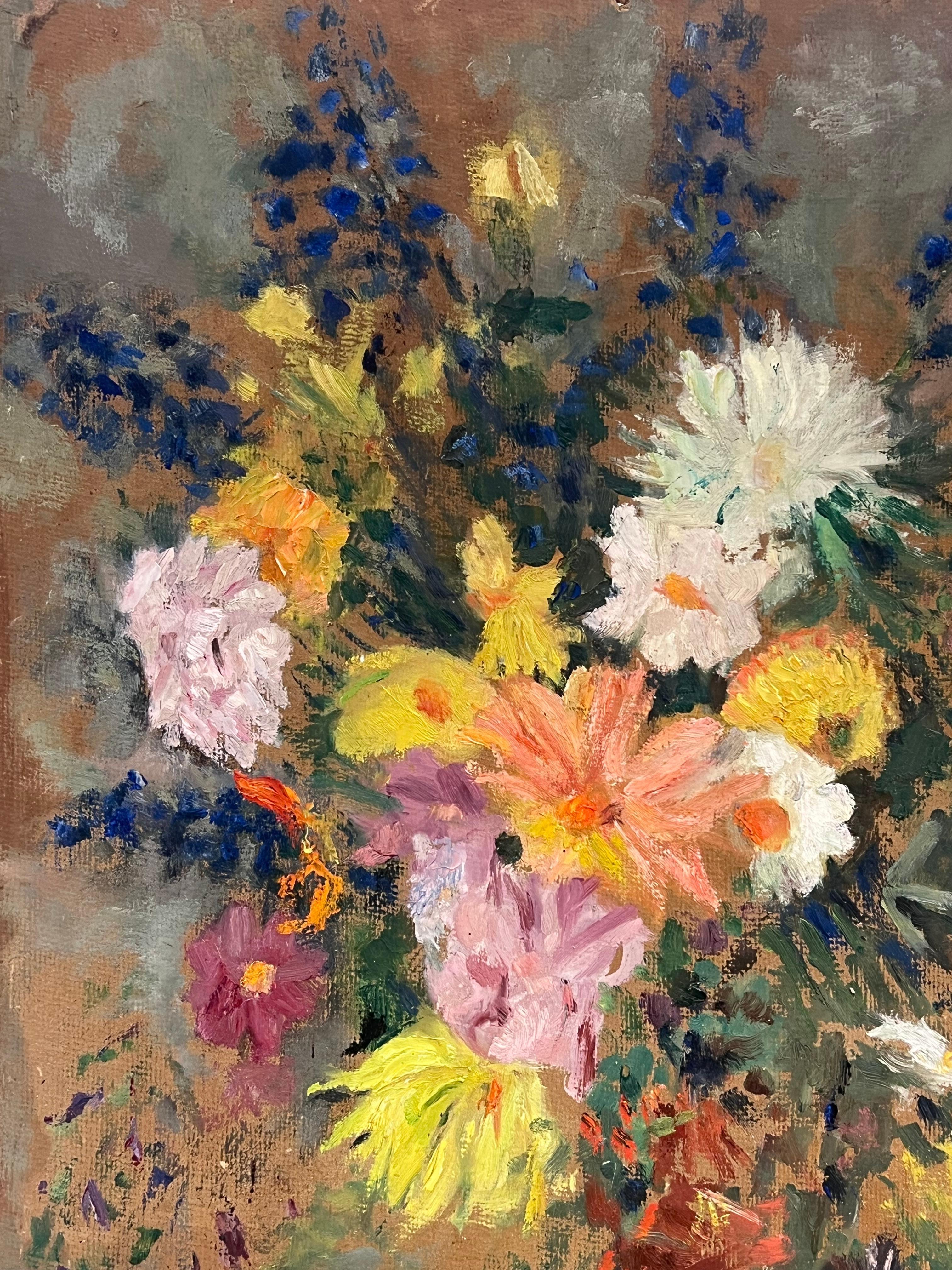 Huge 1930s French Post-Impressionist Oil Profusion of Flowers & Fruit Still Life For Sale 2