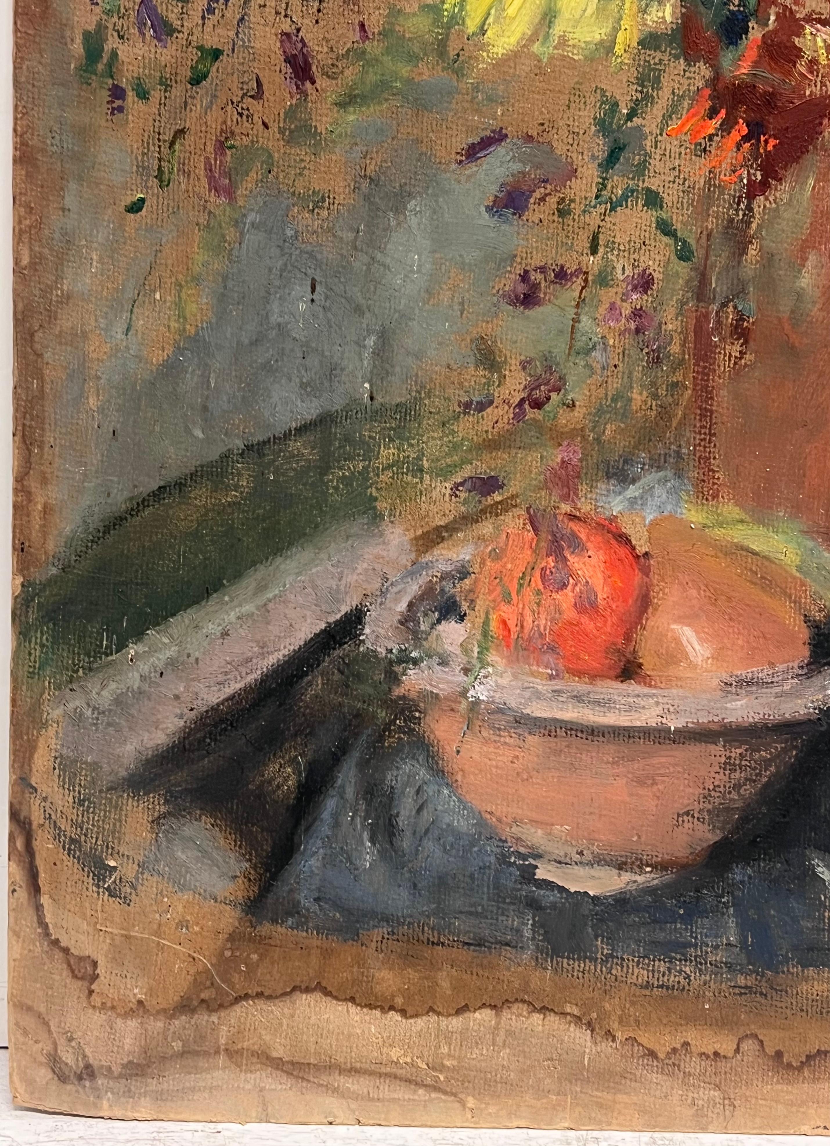 Huge 1930s French Post-Impressionist Oil Profusion of Flowers & Fruit Still Life For Sale 3