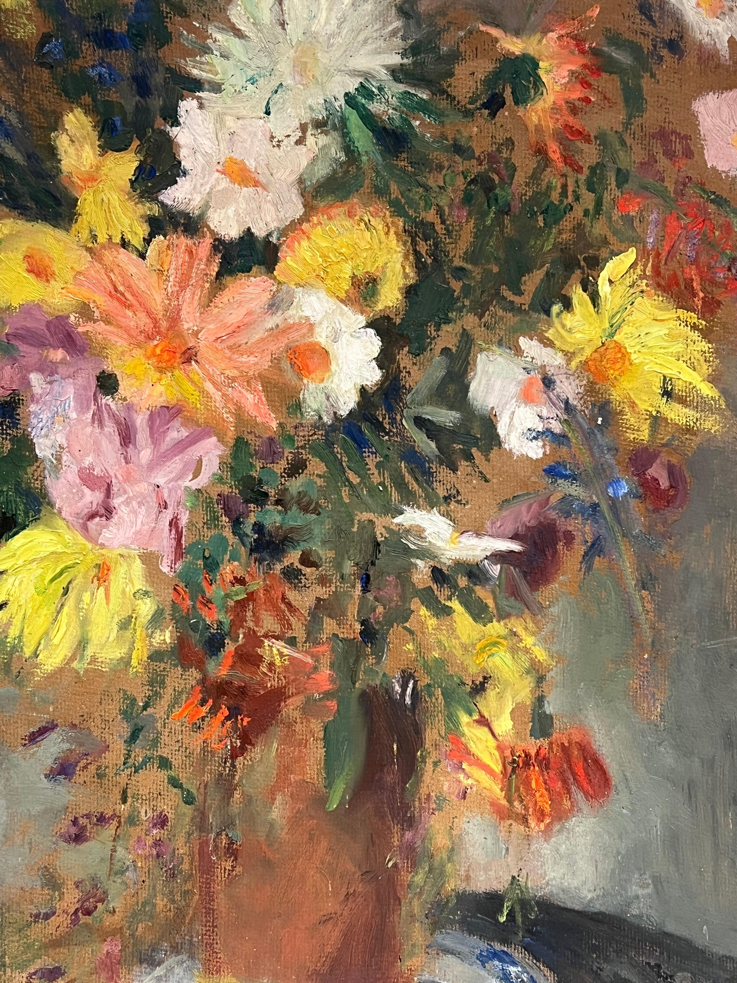 Huge 1930s French Post-Impressionist Oil Profusion of Flowers & Fruit Still Life For Sale 5