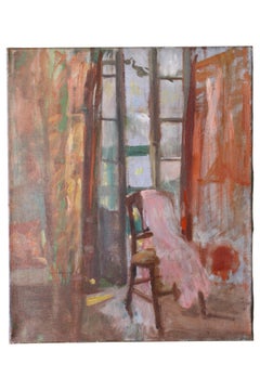 Interior post-impressionist vintage oil painting on canvas, French Interior