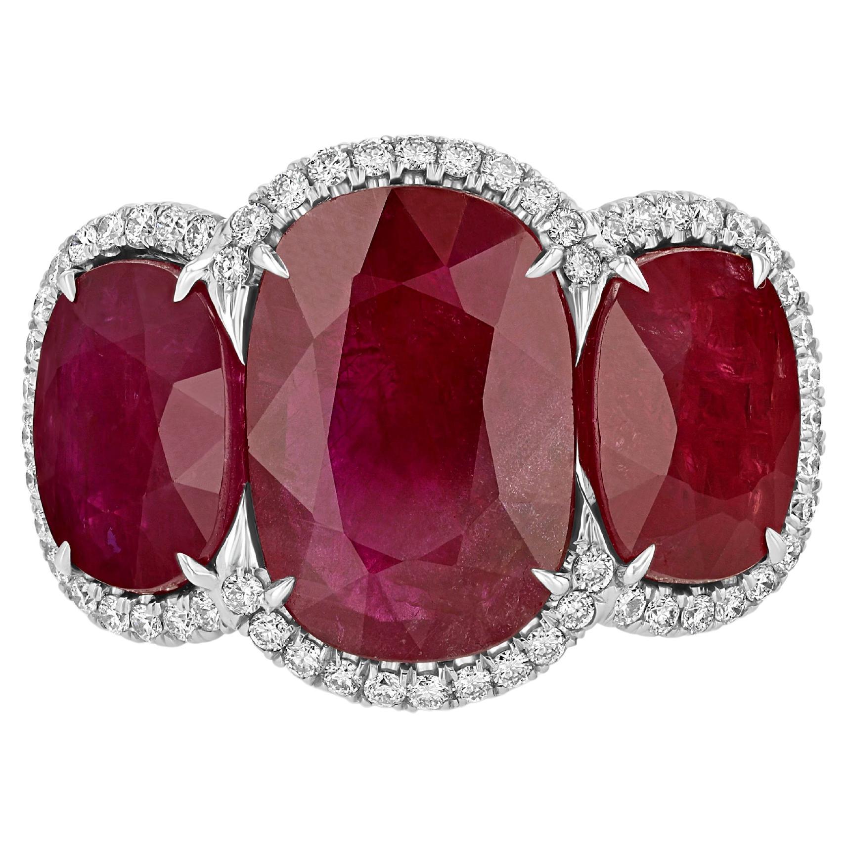 CD Certified 17.00 ct Triple Ruby Ring For Sale