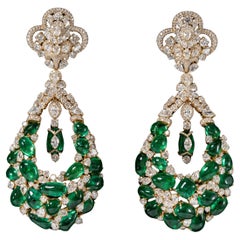 Pendiente de diamantes florales con cuentas de esmeralda zambiana certificada CD de 64,33 quilates
