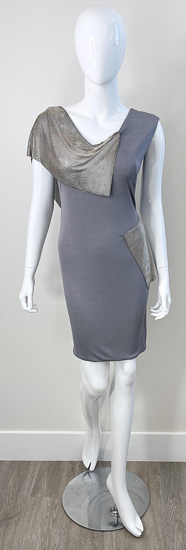 CD Greene 2000s Grey Silver Chainmail Cut-Out Silk Jersey Y2K Vintage ...