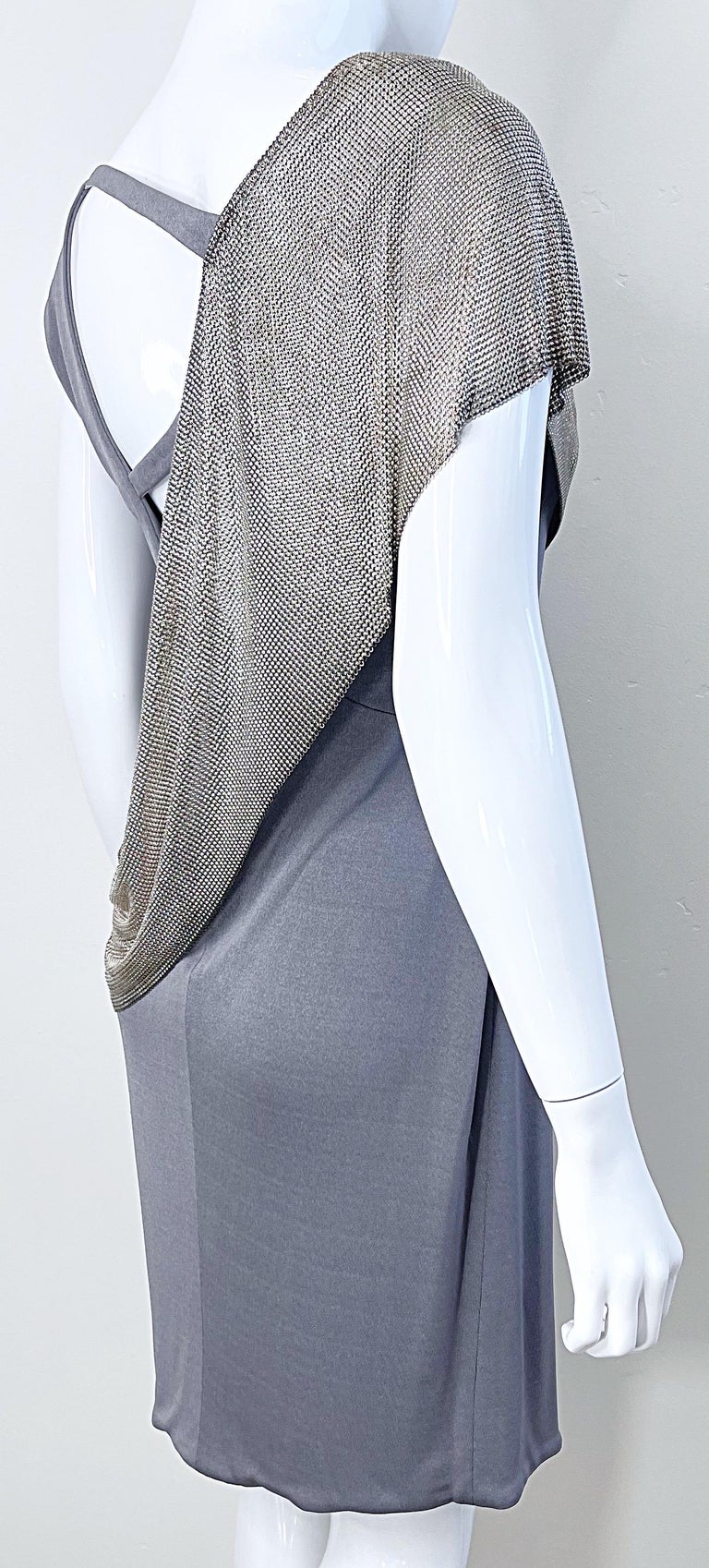 CD Greene 2000s Grey Silver Chainmail Cut-Out Silk Jersey Y2K Vintage ...