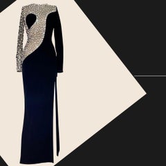 CD Greene Black Velvet Swarovski Crystal Liquid Fire Evening Gown F/W 2013 Sz 2