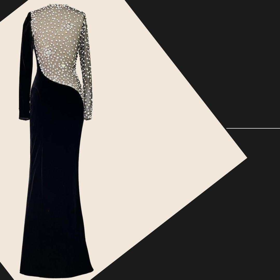 CD GREENE Vestido de noche de terciopelo negro con cristal de Swarovski Fuego líquido F/W 2013 Sz 2 en Nuevo estado para la venta en Saint Petersburg, FL
