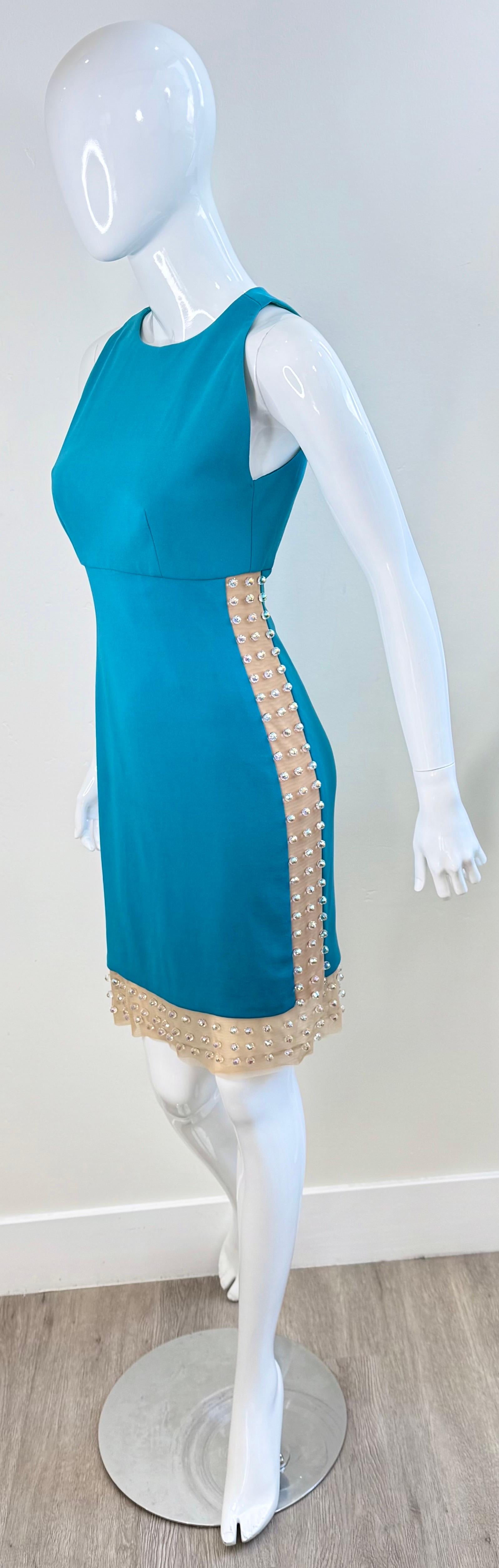 Greene & Greene Couture SS2012 Turquoise Crystal Embellished Cutout Cocktail Dress 6 en vente 5