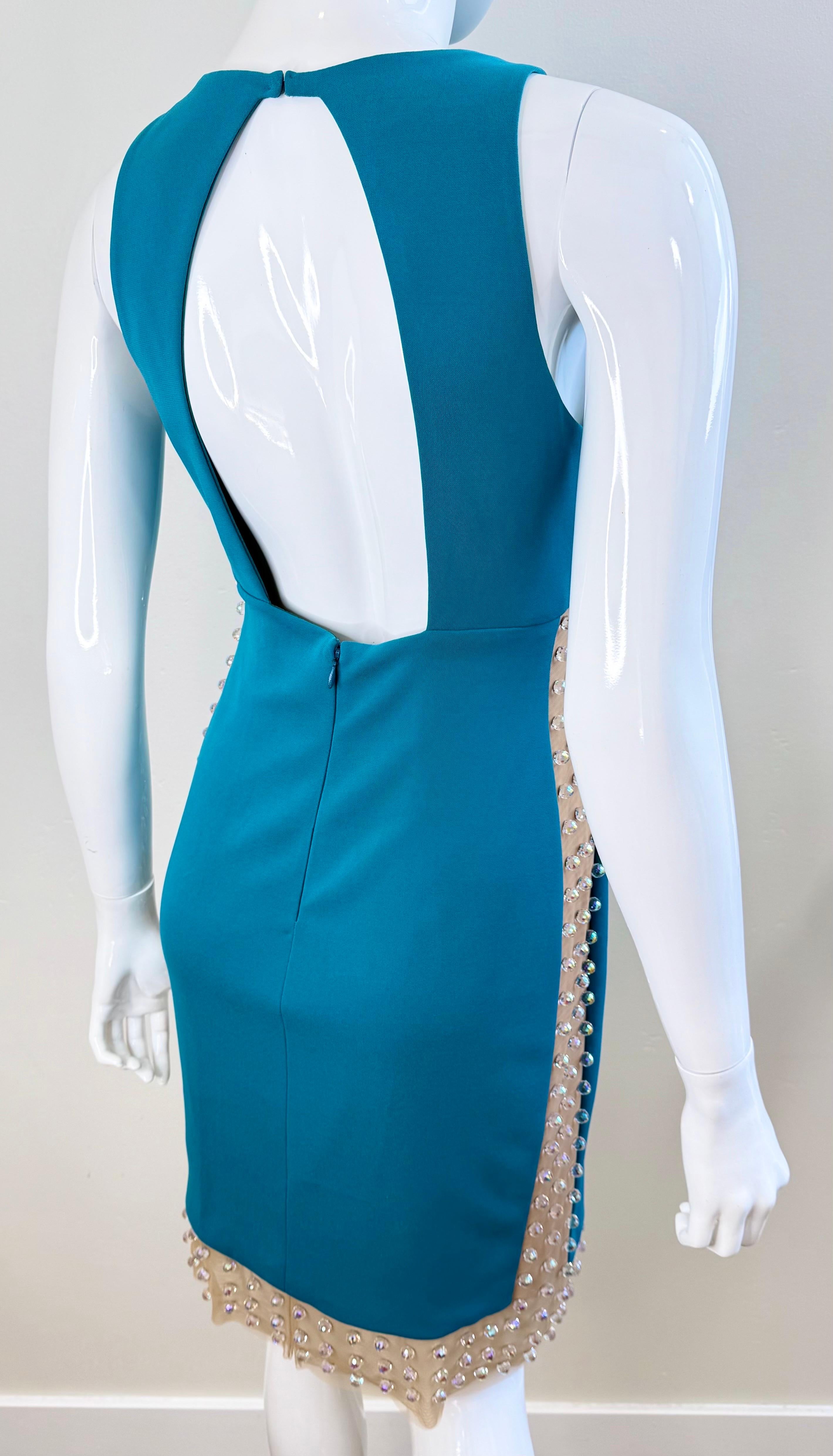 Greene & Greene Couture SS2012 Turquoise Crystal Embellished Cutout Cocktail Dress 6 en vente 6