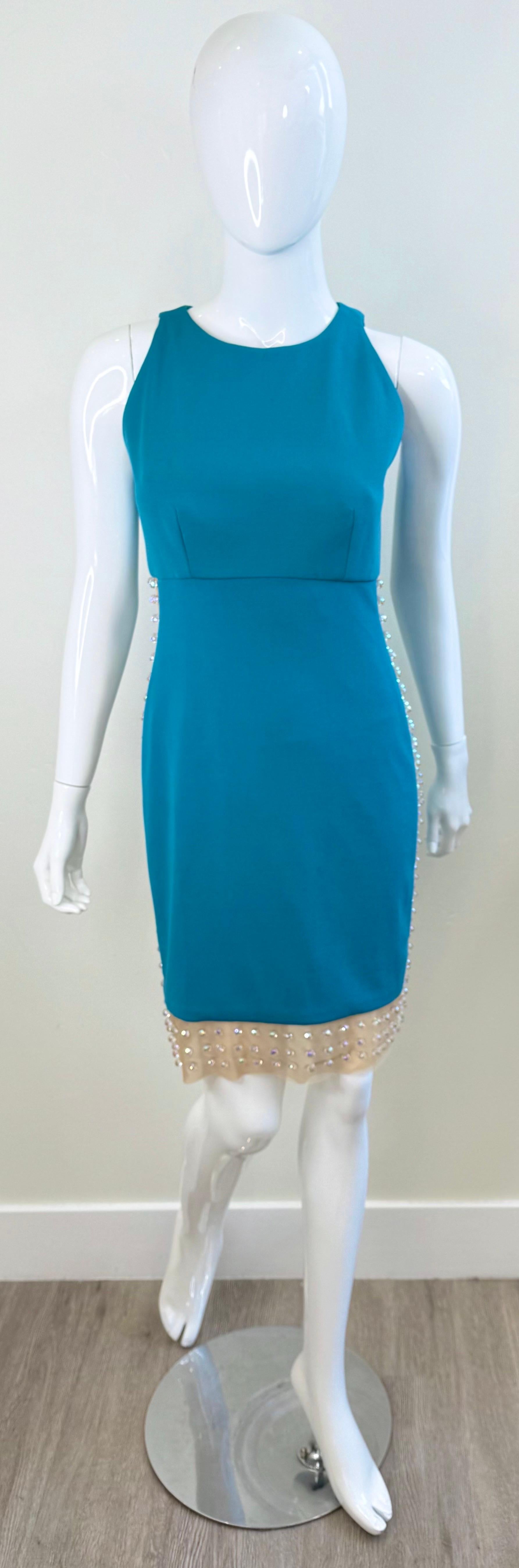 Greene & Greene Couture SS2012 Turquoise Crystal Embellished Cutout Cocktail Dress 6 en vente 7