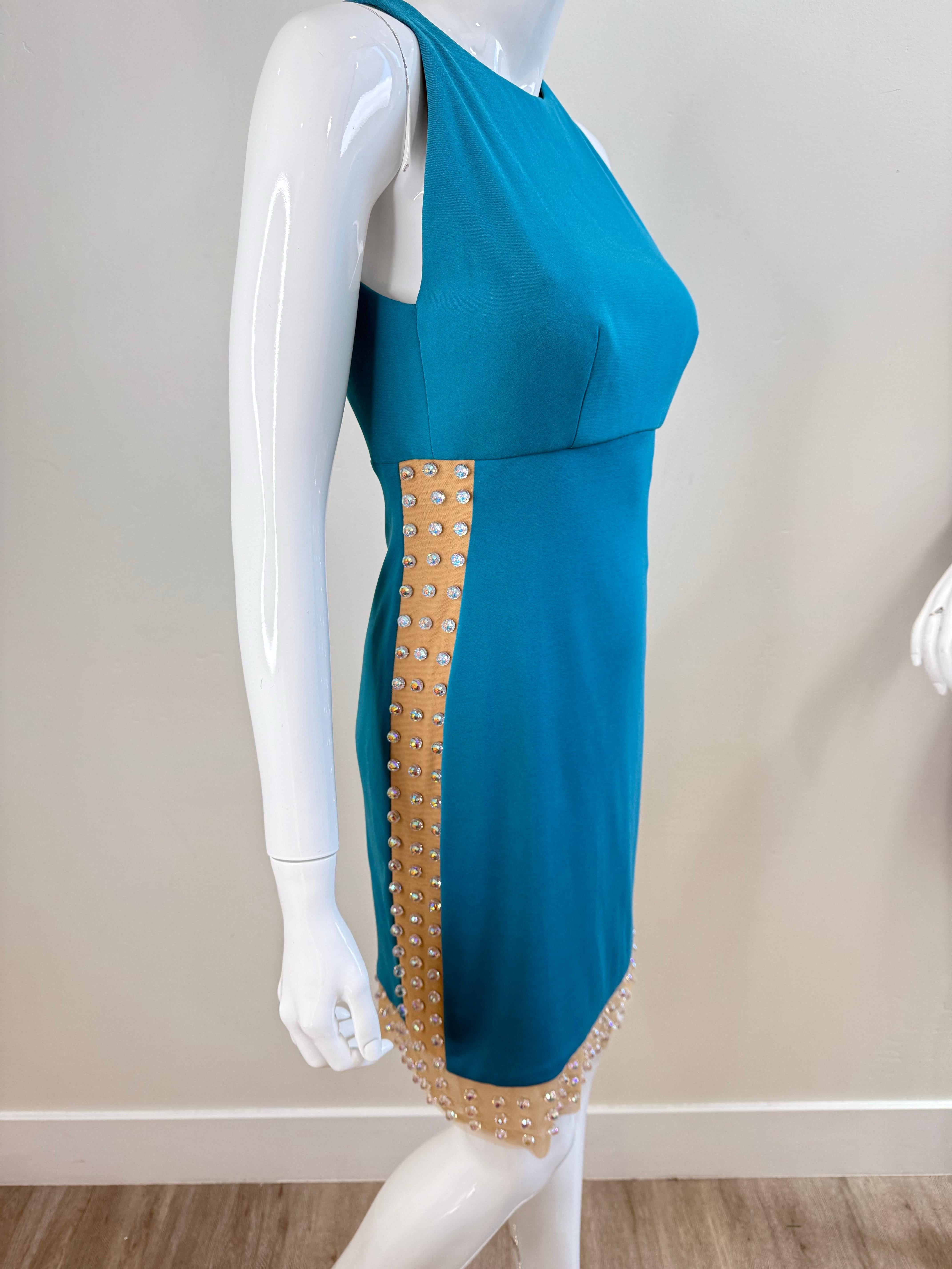 Greene & Greene Couture SS2012 Turquoise Crystal Embellished Cutout Cocktail Dress 6 en vente 8