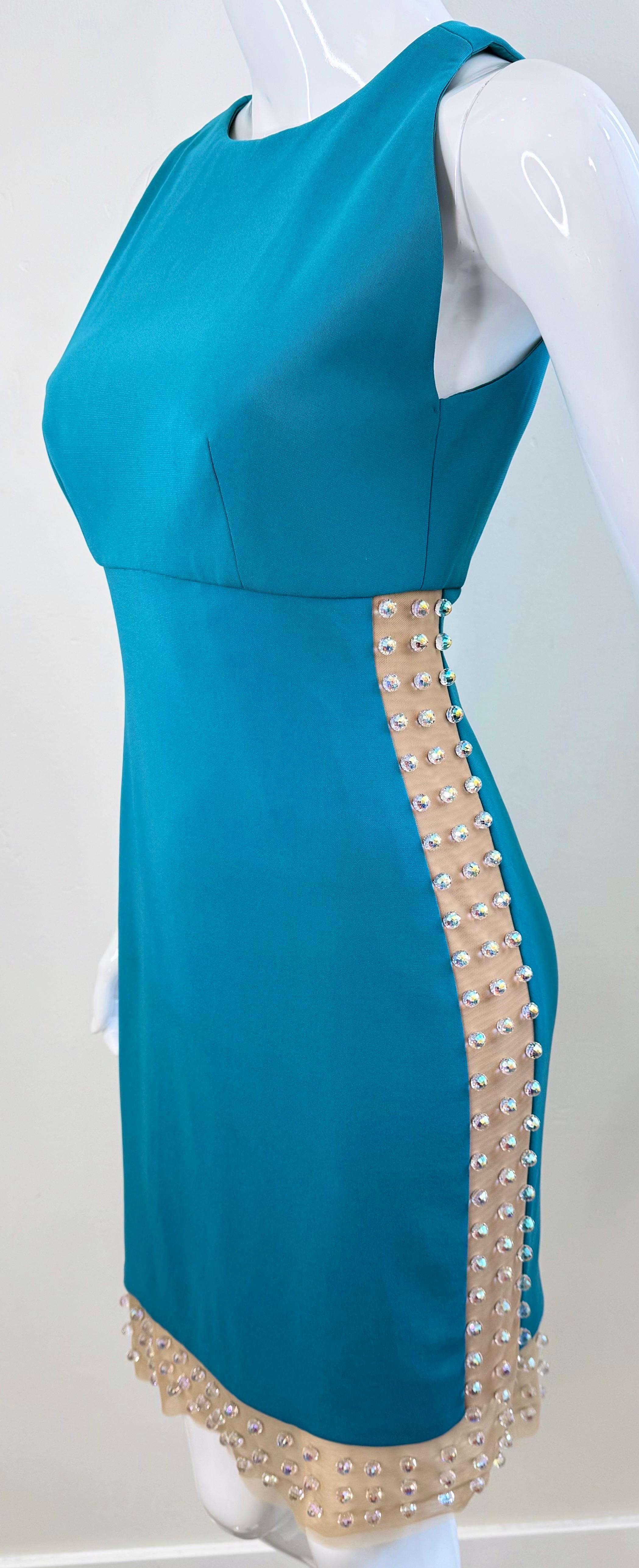 Greene & Greene Couture SS2012 Turquoise Crystal Embellished Cutout Cocktail Dress 6 en vente 9