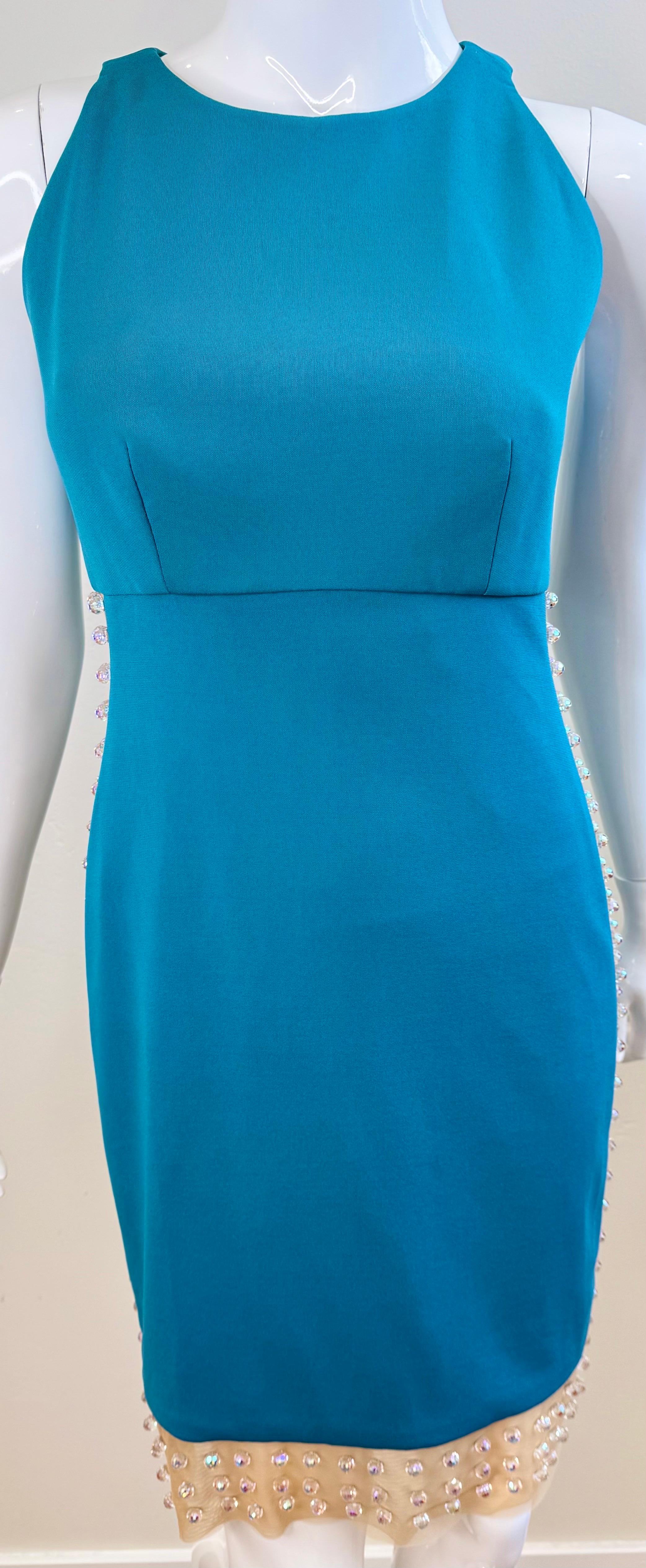 Greene & Greene Couture SS2012 Turquoise Crystal Embellished Cutout Cocktail Dress 6 en vente 10