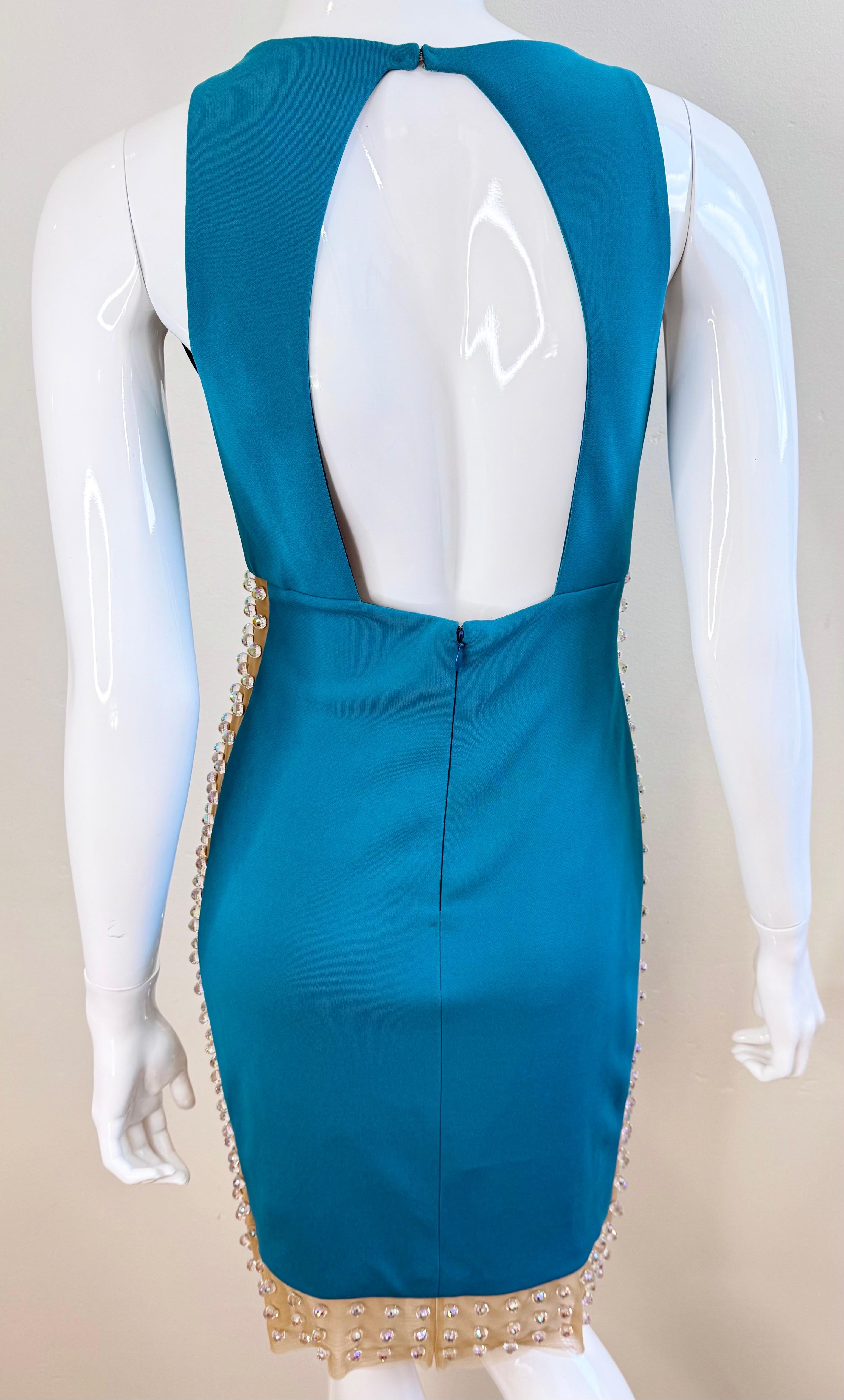 Greene & Greene Couture SS2012 Turquoise Crystal Embellished Cutout Cocktail Dress 6 en vente 11