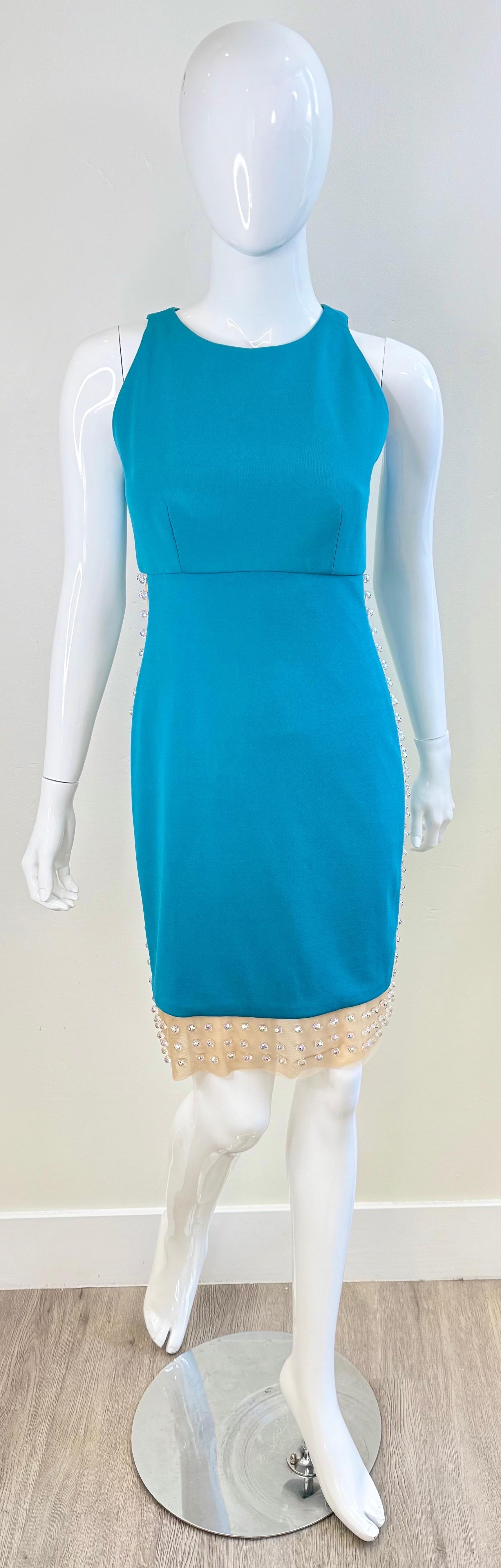 Greene & Greene Couture SS2012 Turquoise Crystal Embellished Cutout Cocktail Dress 6 en vente 12