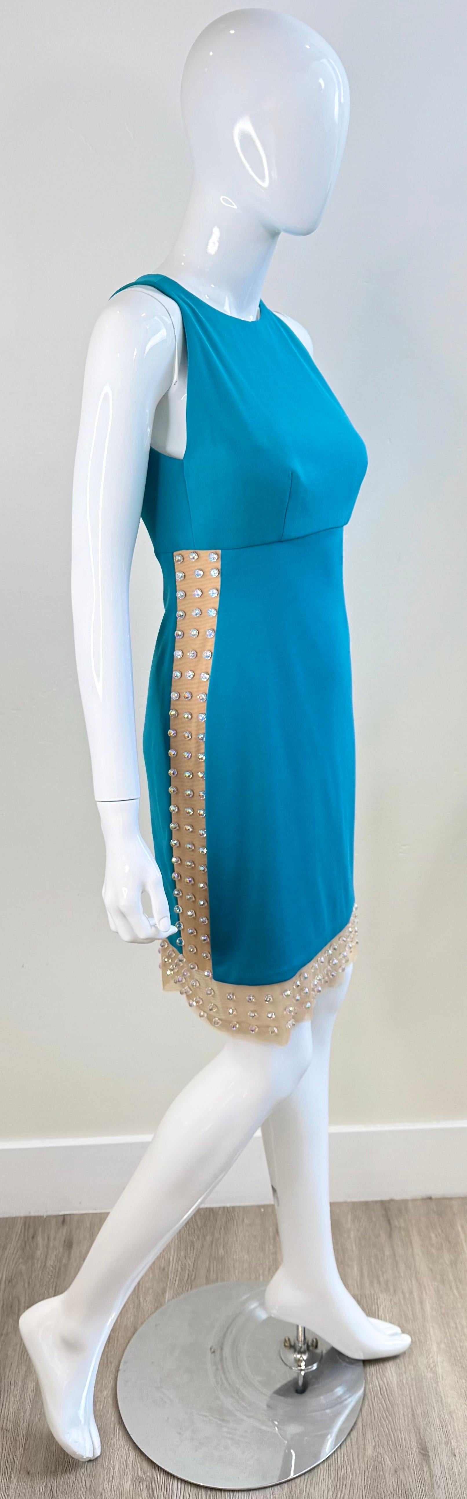 Greene & Greene Couture SS2012 Turquoise Crystal Embellished Cutout Cocktail Dress 6 Pour femmes en vente