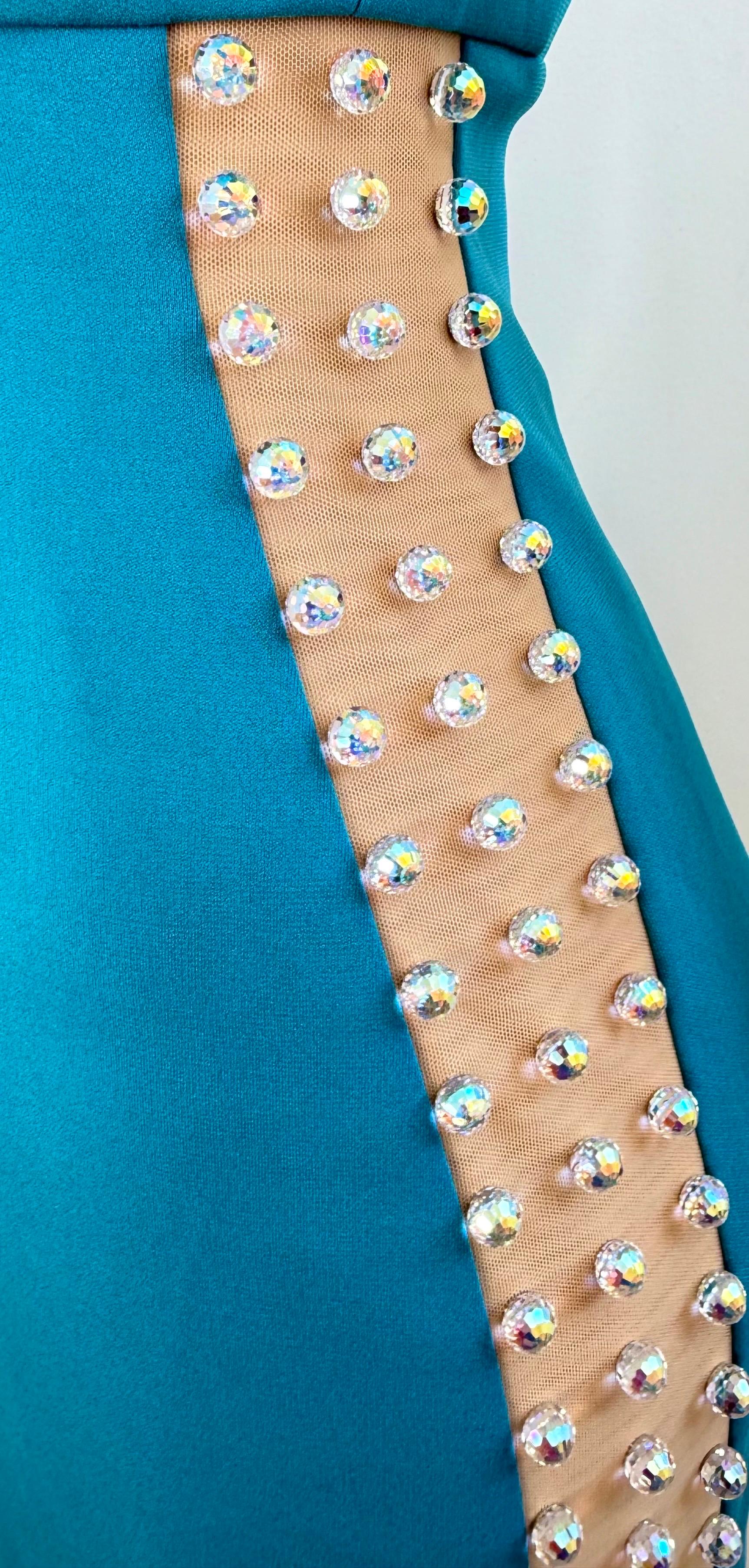 Greene & Greene Couture SS2012 Turquoise Crystal Embellished Cutout Cocktail Dress 6 en vente 1