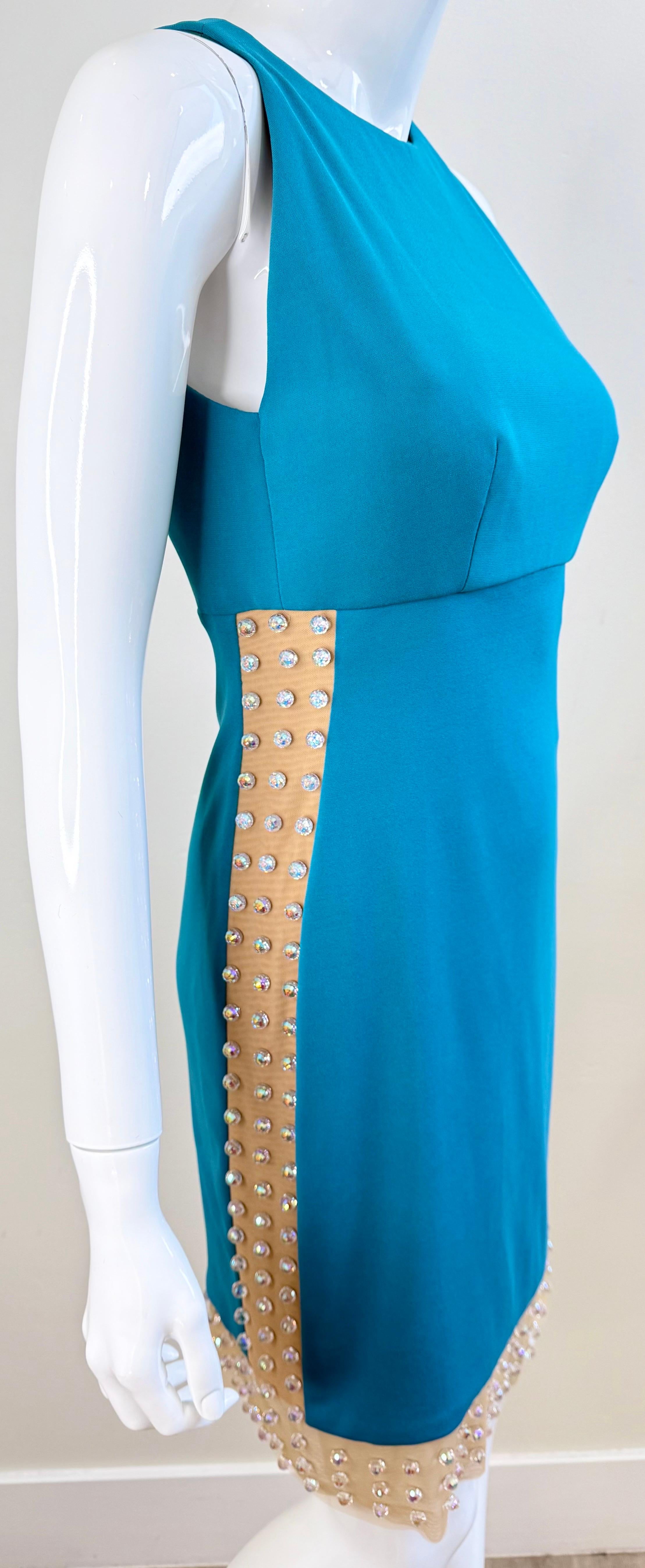 Greene & Greene Couture SS2012 Turquoise Crystal Embellished Cutout Cocktail Dress 6 en vente 3